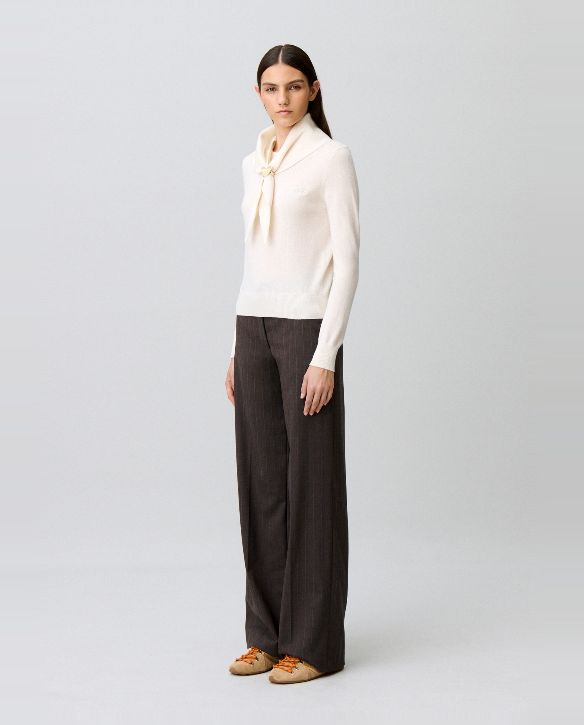 Jersey de punto de mujer con fular y joya extraíbles - Claudie Pierlot - Blanco Blanco-3