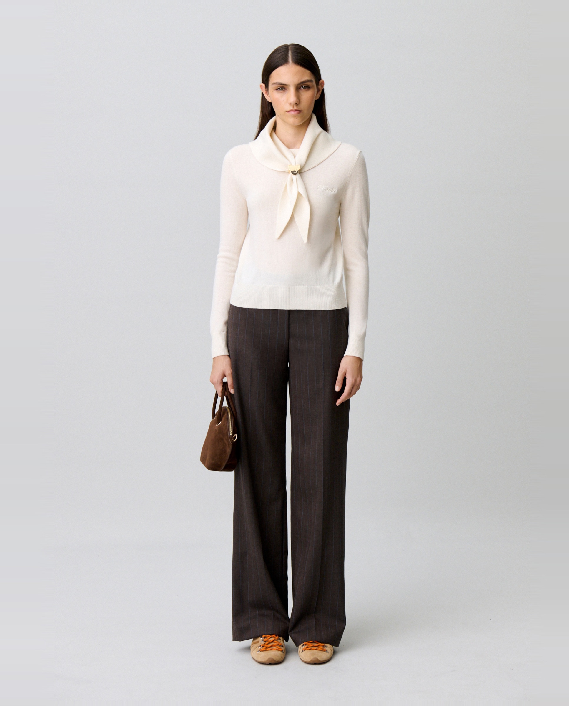 Jersey de punto de mujer con fular y joya extraíbles - Claudie Pierlot - Blanco Blanco-4