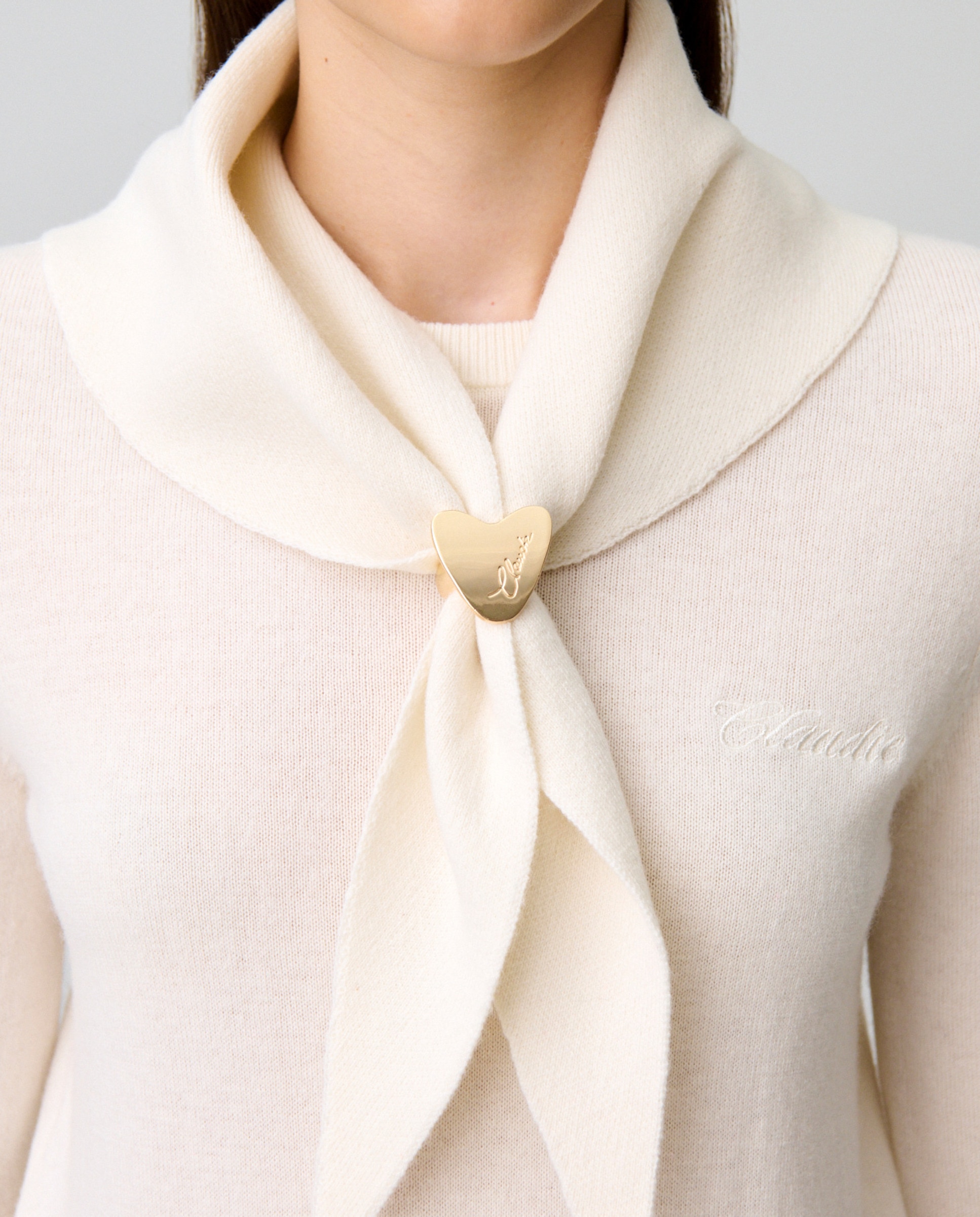 Jersey de punto de mujer con fular y joya extraíbles - Claudie Pierlot - Blanco Blanco-5