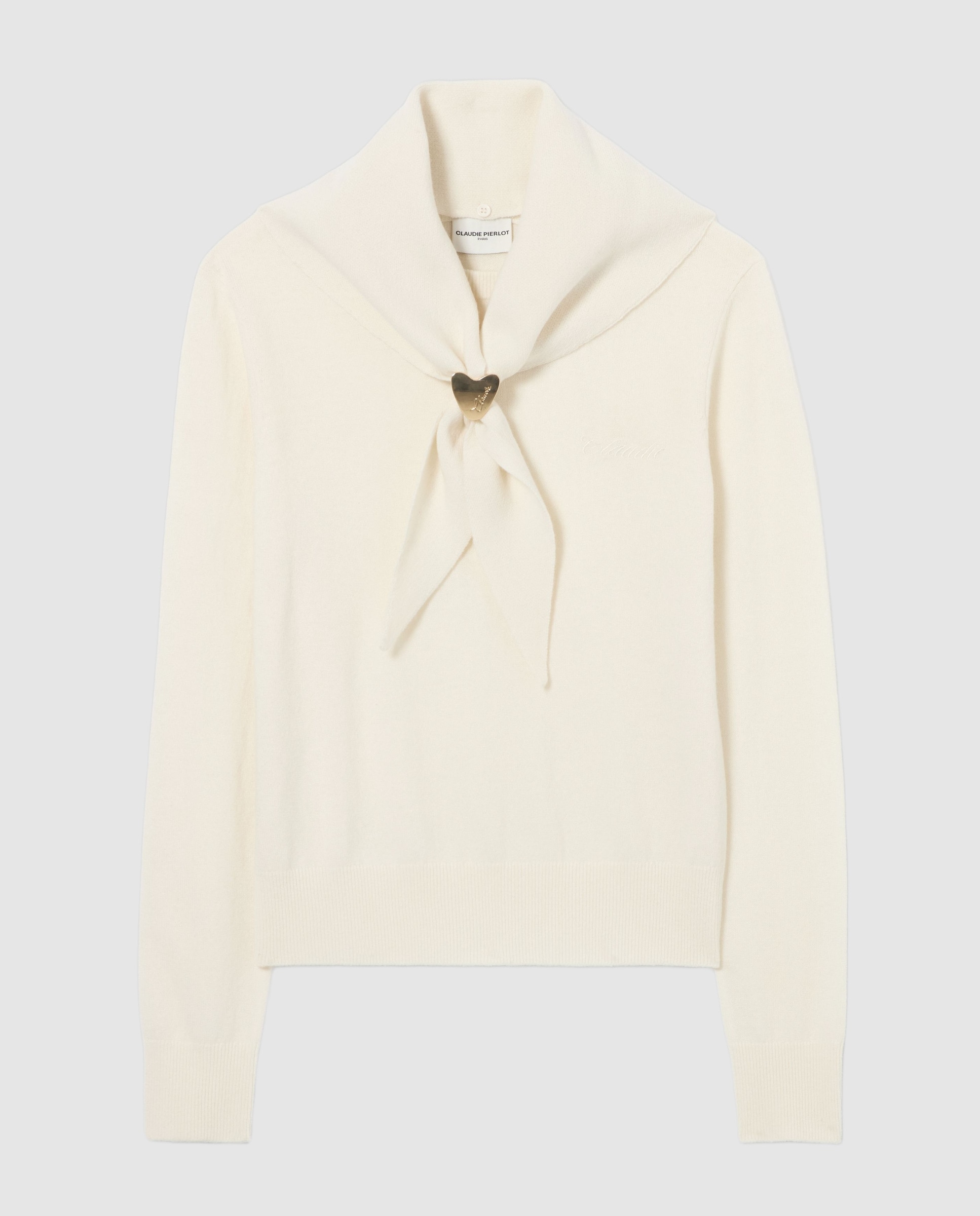 Jersey de punto de mujer con fular y joya extraíbles - Claudie Pierlot - Blanco Blanco-7