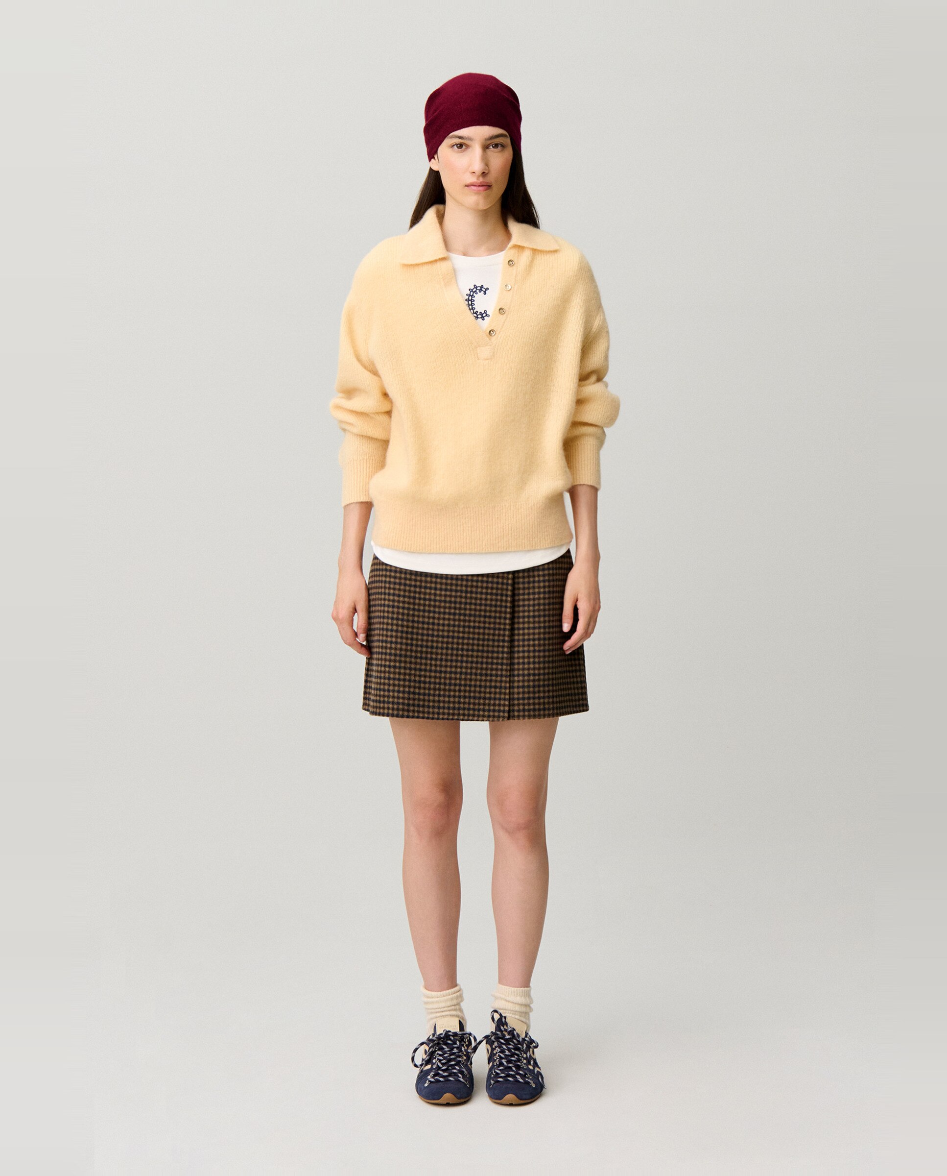 Jersey de punto de mujer de pelo con cuello camisero - Claudie Pierlot - Amarillo Amarillo-3