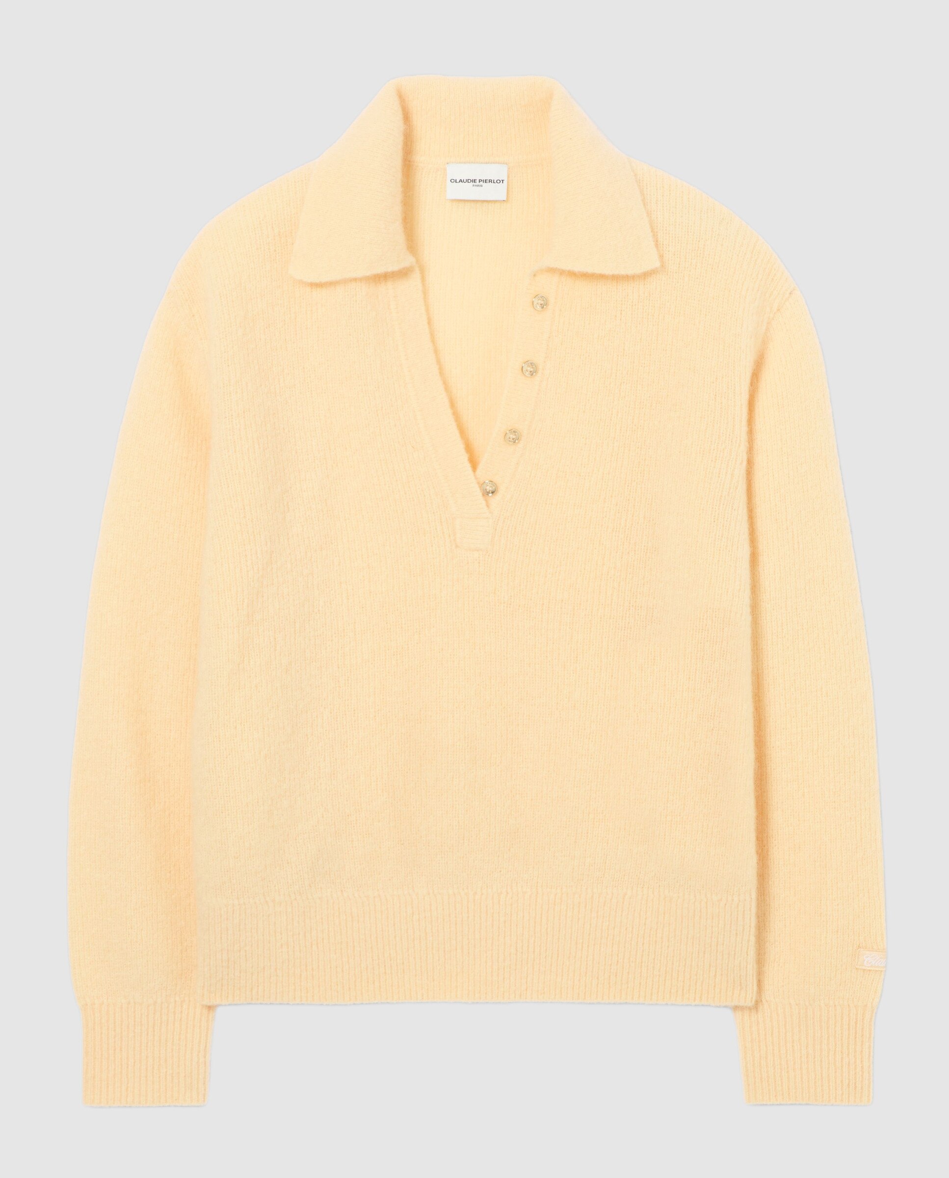 Jersey de punto de mujer de pelo con cuello camisero - Claudie Pierlot - Amarillo Amarillo-6