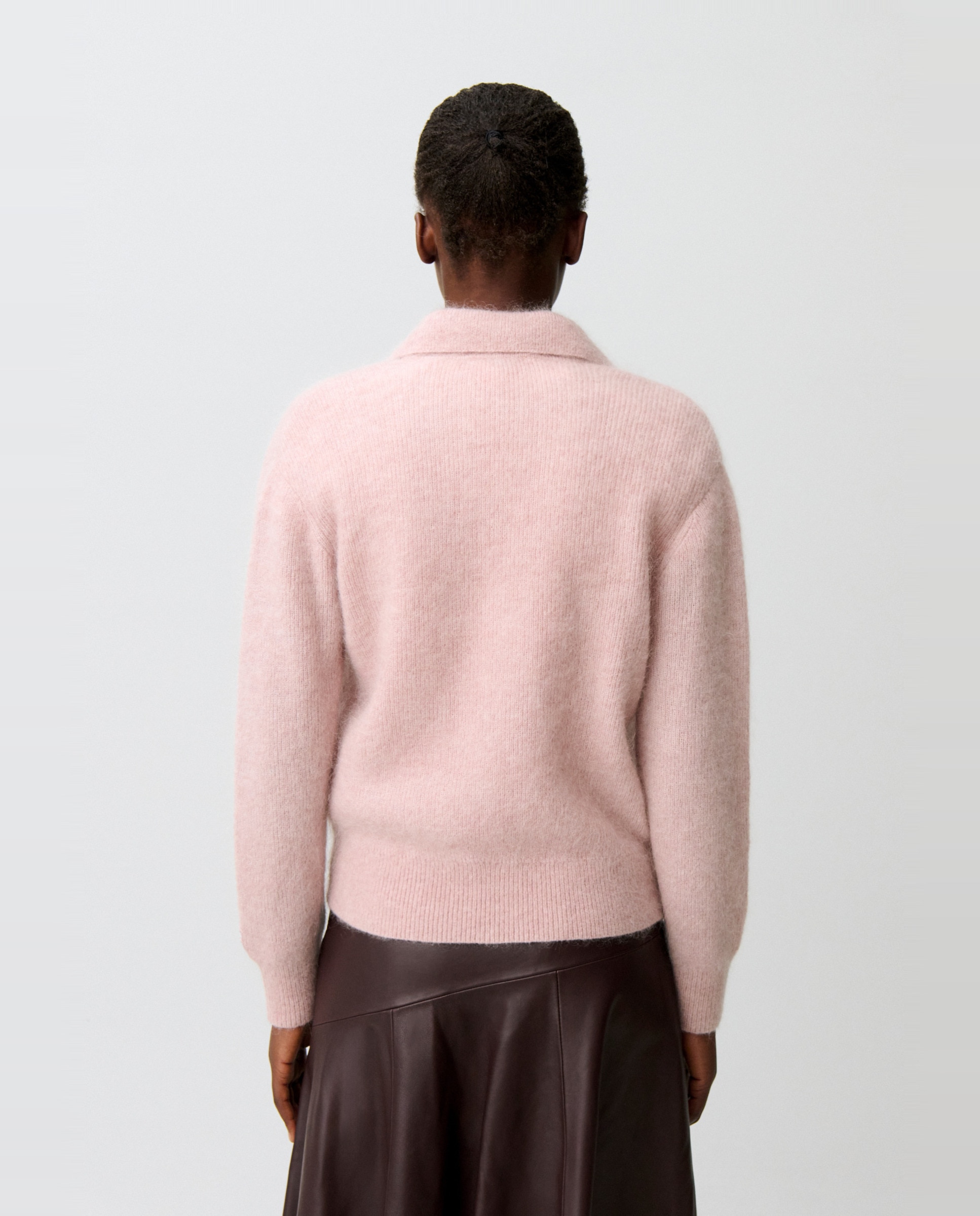 Jersey de punto de mujer de pelo con cuello camisero - Claudie Pierlot - Rosa Rosa-2