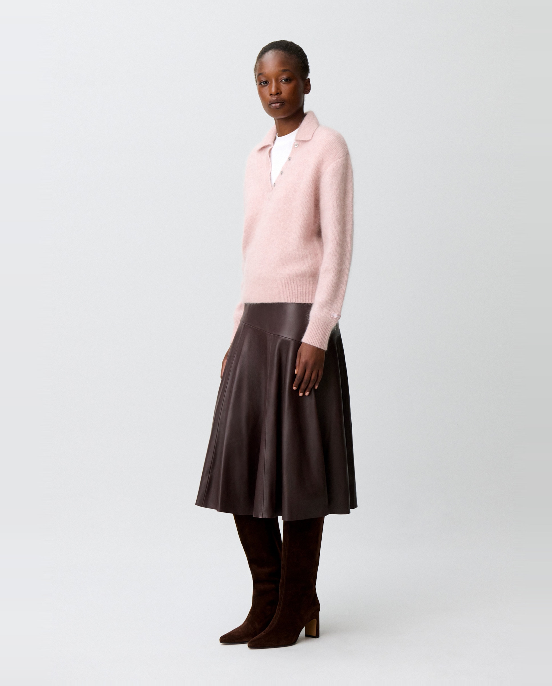 Jersey de punto de mujer de pelo con cuello camisero - Claudie Pierlot - Rosa Rosa-3