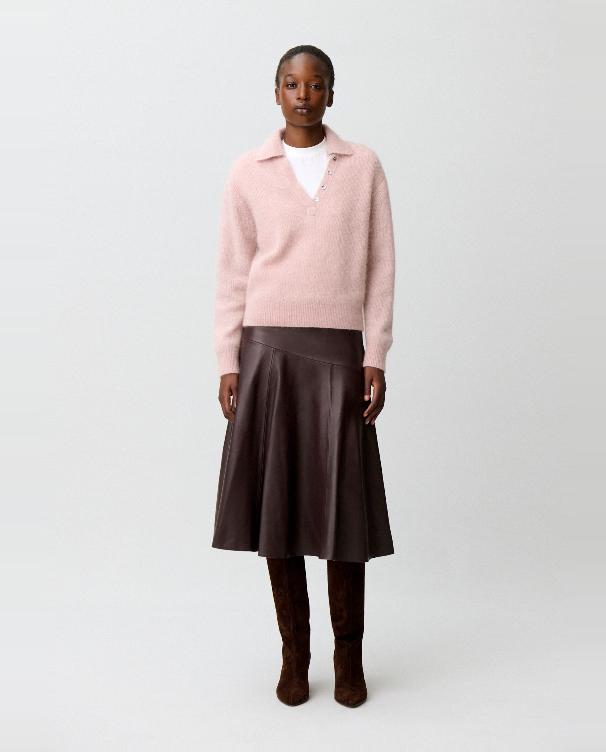 Jersey de punto de mujer de pelo con cuello camisero - Claudie Pierlot - Rosa Rosa-4