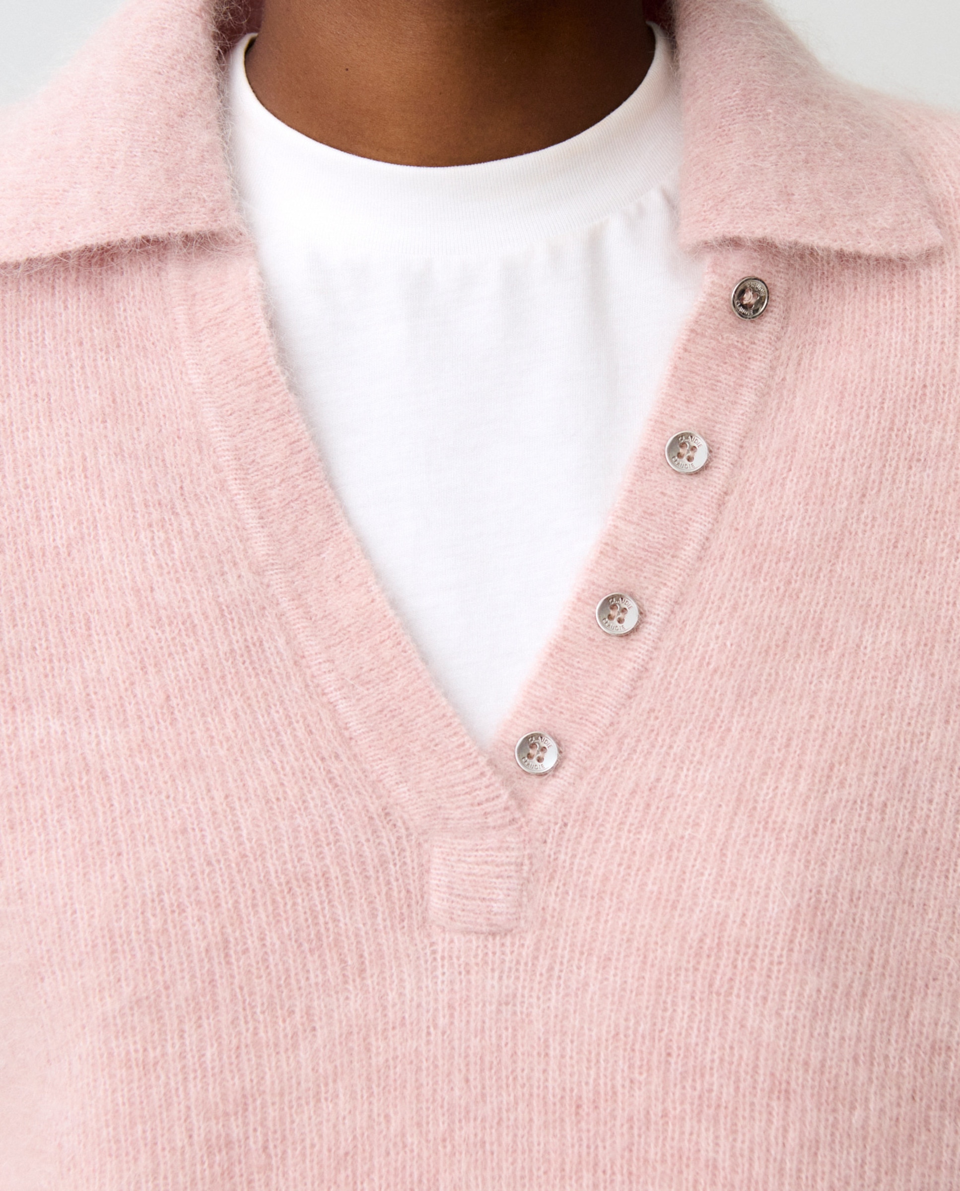 Jersey de punto de mujer de pelo con cuello camisero - Claudie Pierlot - Rosa Rosa-6