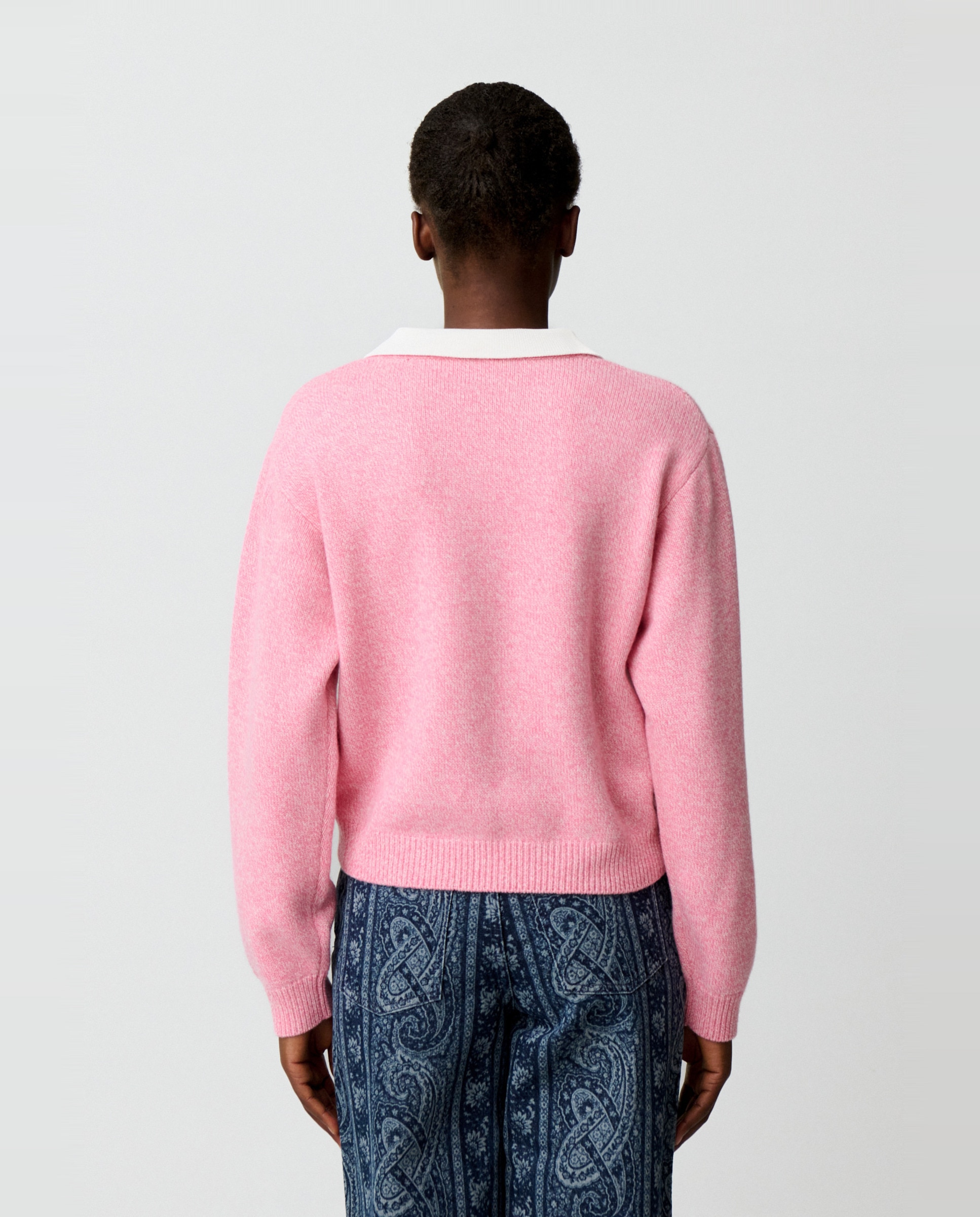 Jersey de mujer mouliné con escote v y cuello camisero desmontable - Claudie Pierlot - Rosa Rosa-2
