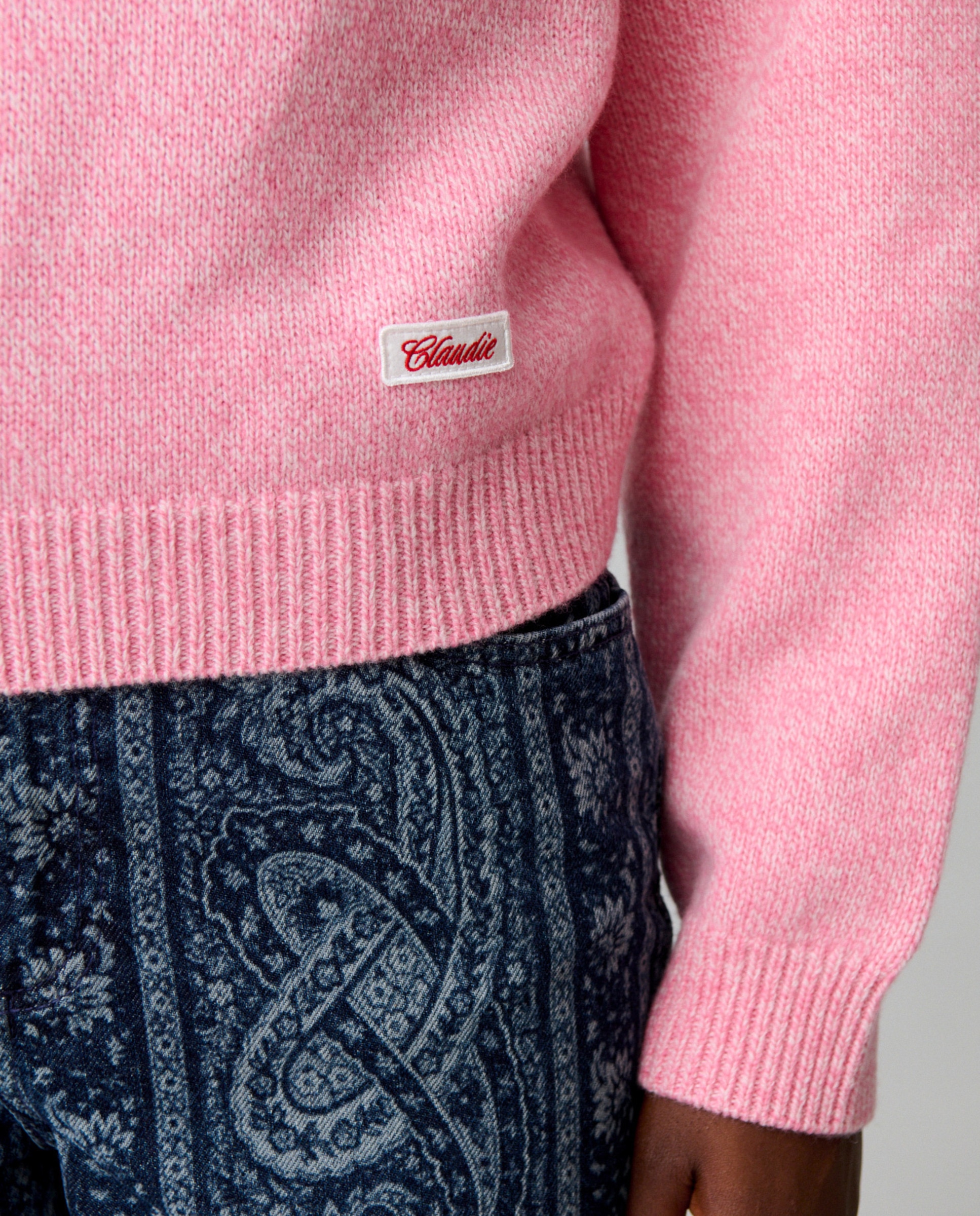 Jersey de mujer mouliné con escote v y cuello camisero desmontable - Claudie Pierlot - Rosa Rosa-5
