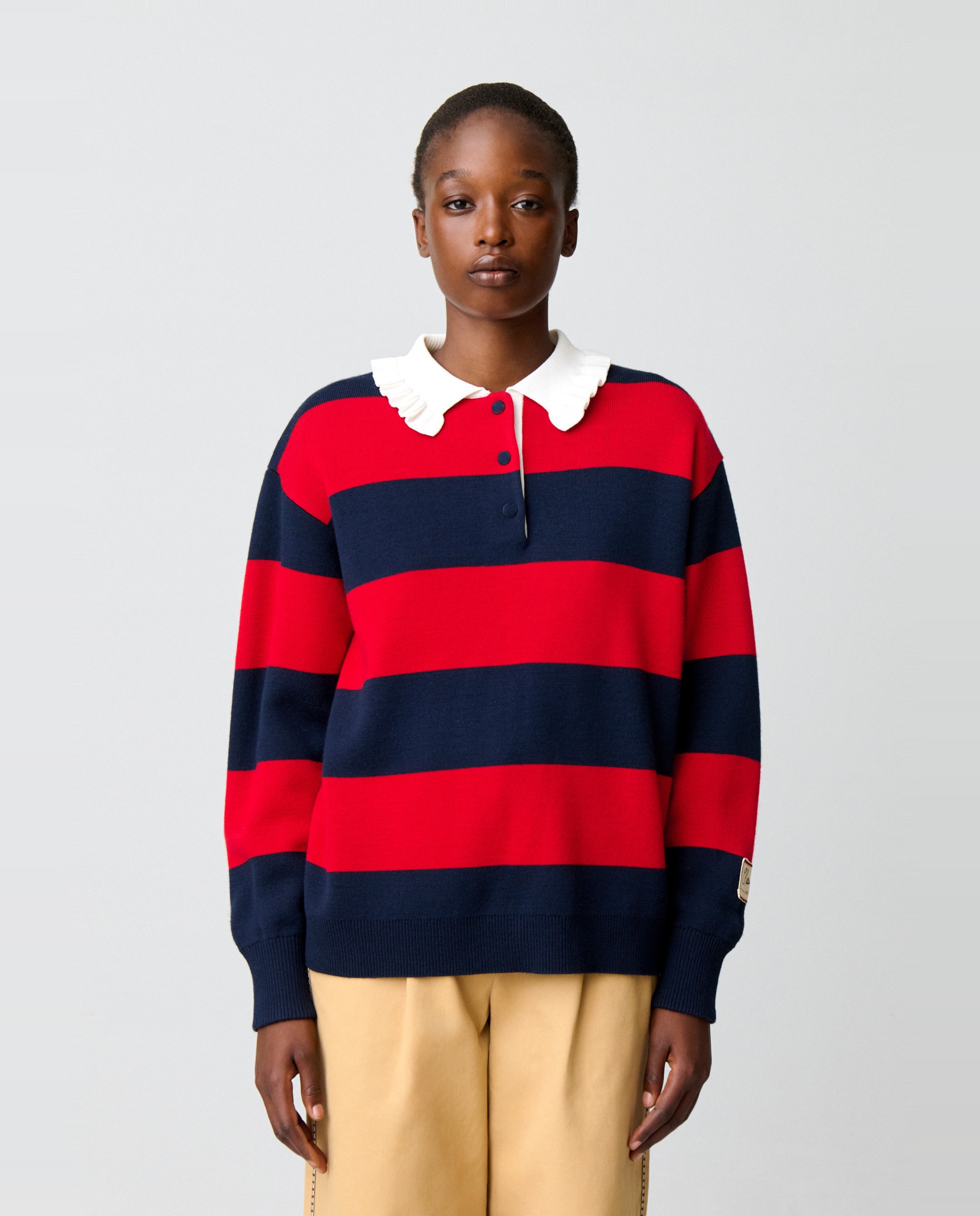 Jersey polo rugby de punto de mujer de corte holgado con cuello volantes - Claudie Pierlot - Multicolor Multicolor-1