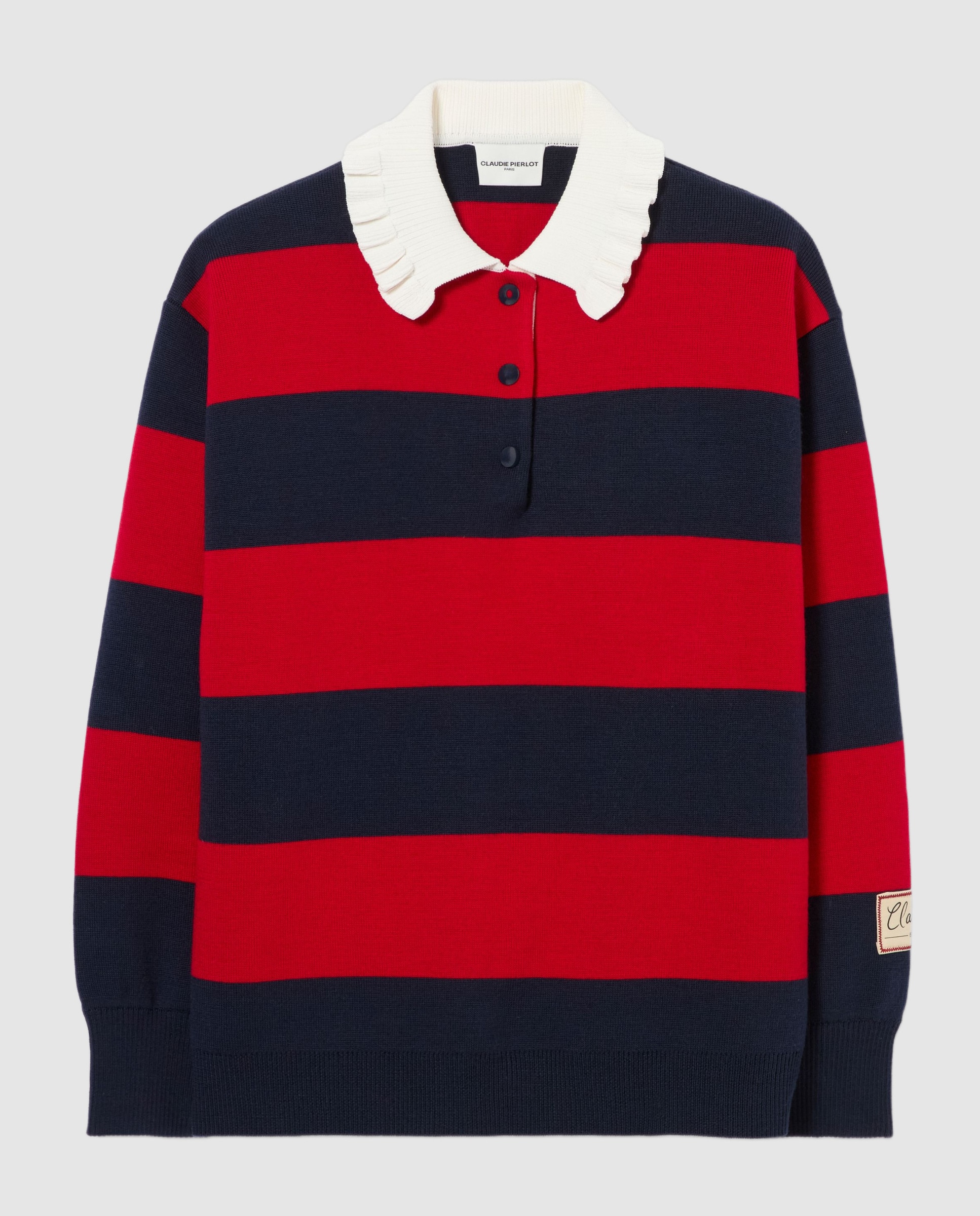 Jersey polo rugby de punto de mujer de corte holgado con cuello volantes - Claudie Pierlot - Multicolor Multicolor-8