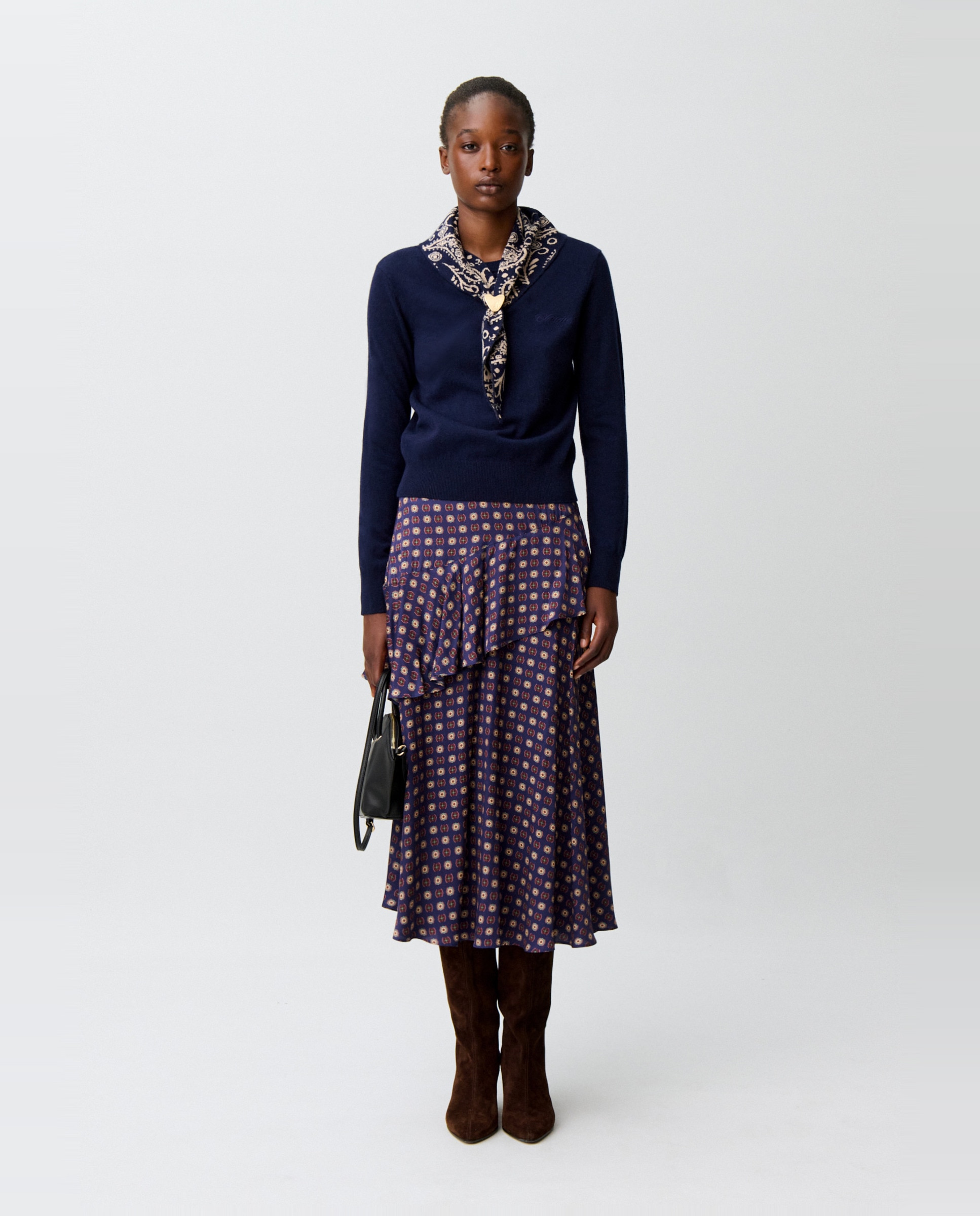 Jersey de punto de mujer con joya corazón dorado y pañuelo estampado desmontables - Claudie Pierlot - Multicolor Multicolor-3