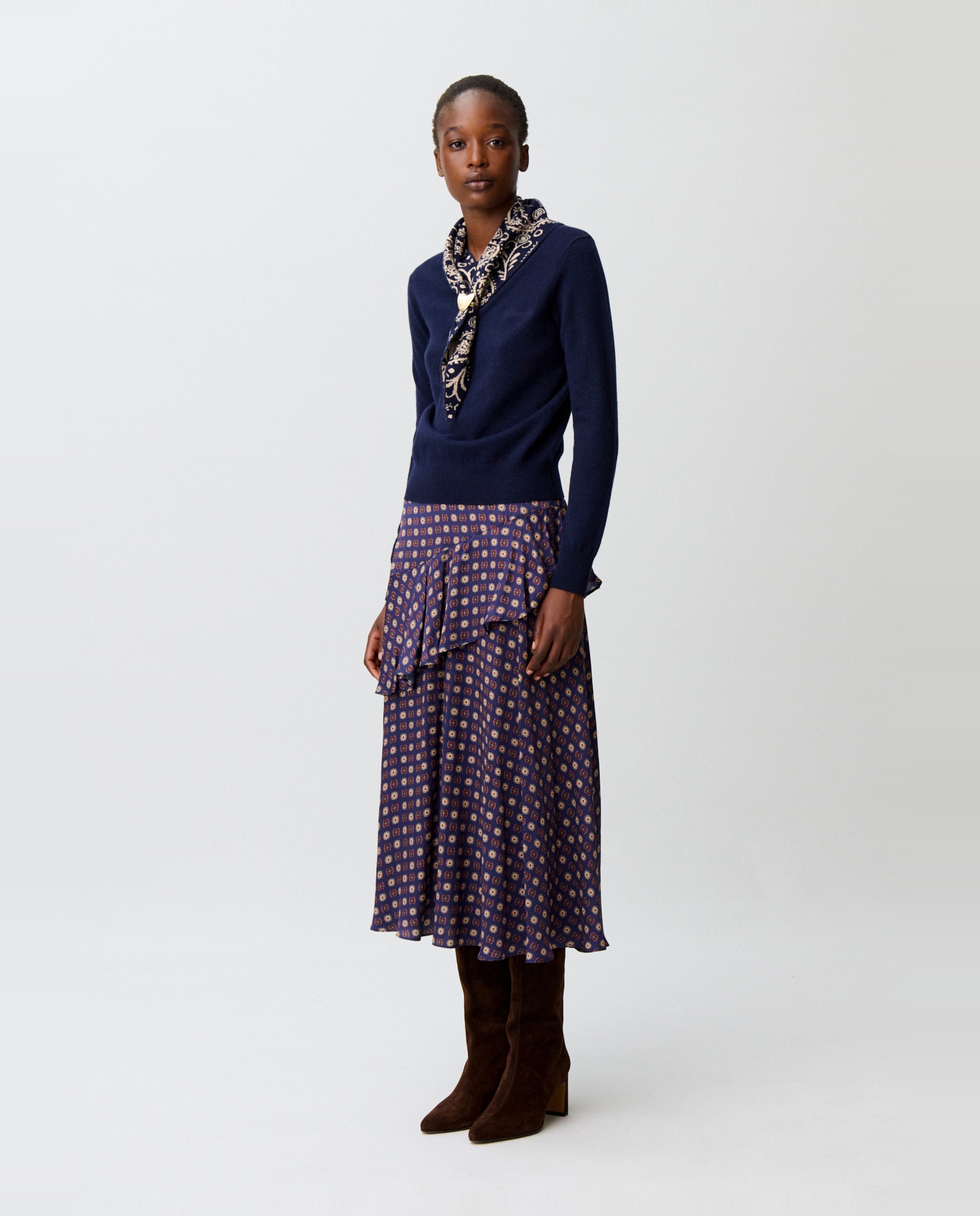 Jersey de punto de mujer con joya corazón dorado y pañuelo estampado desmontables - Claudie Pierlot - Multicolor Multicolor-4