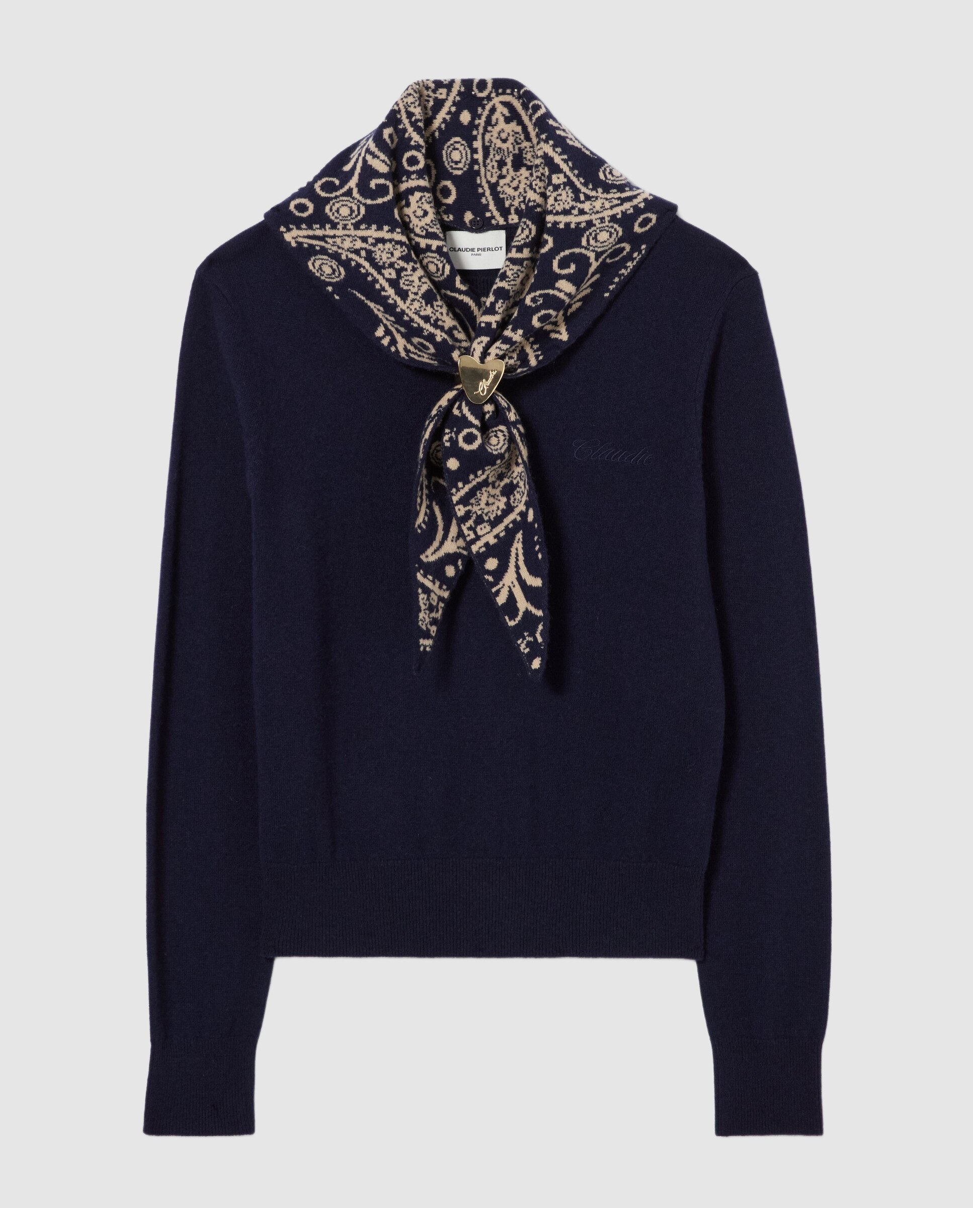Jersey de punto de mujer con joya corazón dorado y pañuelo estampado desmontables - Claudie Pierlot - Multicolor Multicolor-9