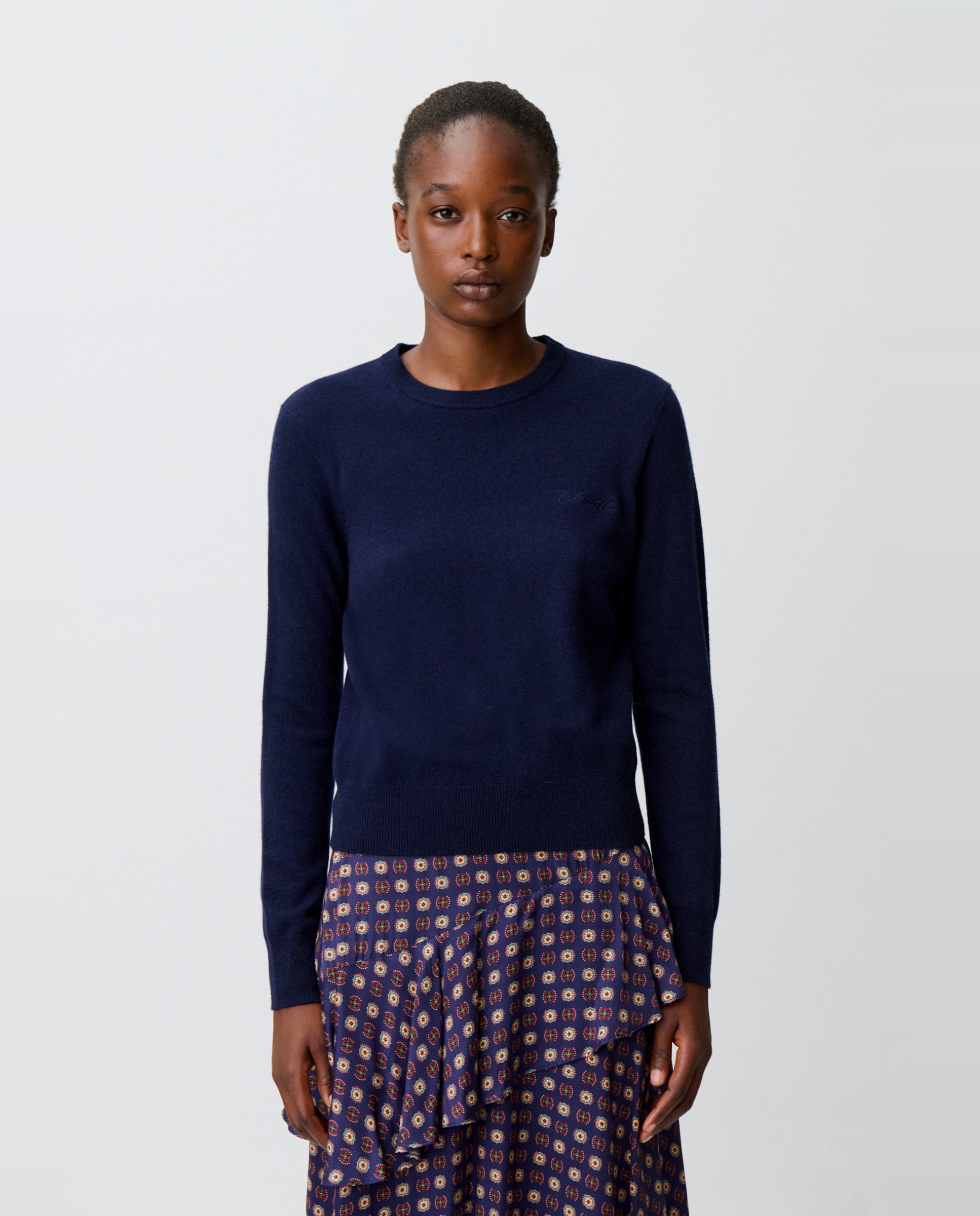 Jersey de punto de mujer con joya corazón dorado y pañuelo estampado desmontables - Claudie Pierlot - Multicolor Multicolor-8