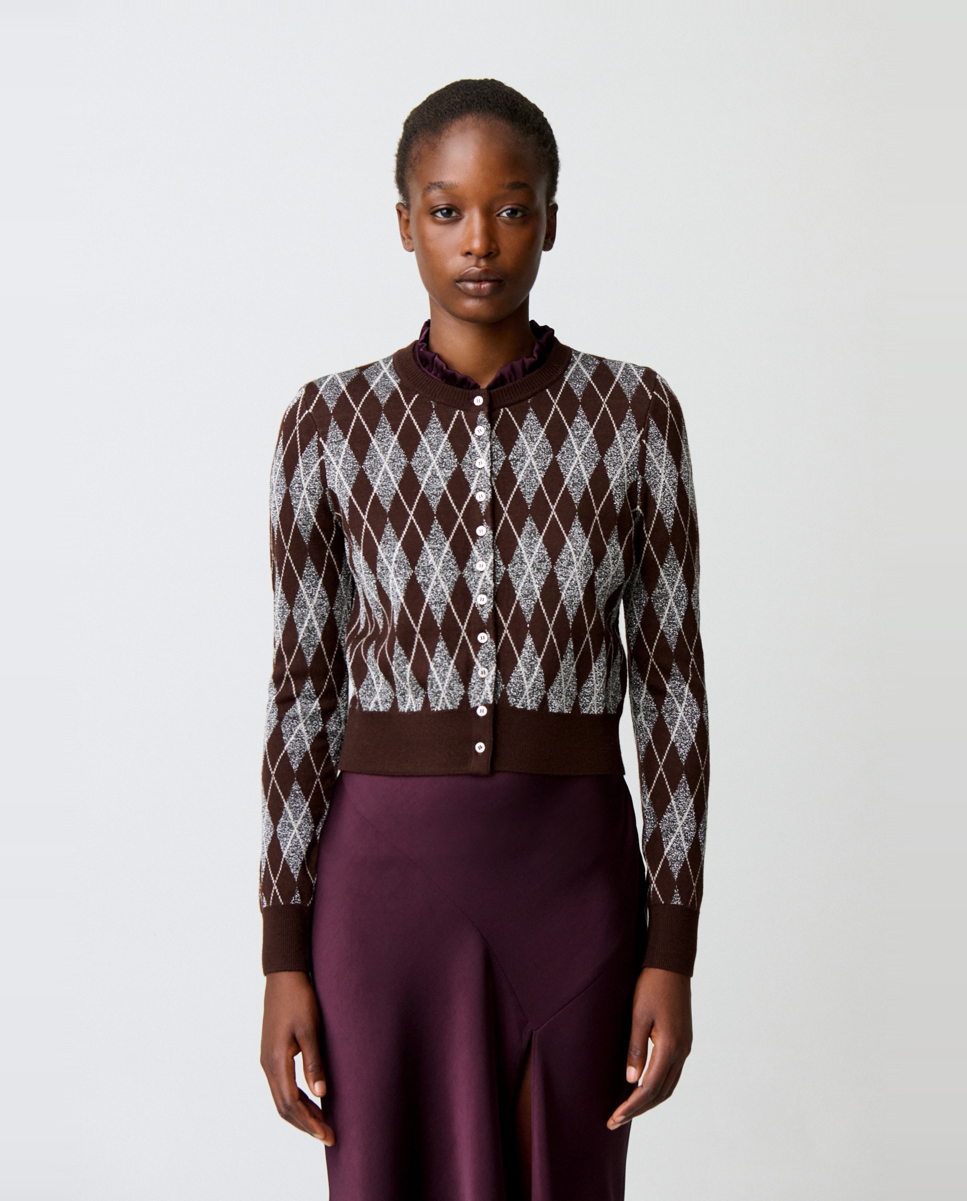Cárdigan de punto de mujer con motivo argyle y cuello redondo - Claudie Pierlot - Multicolor Multicolor-1