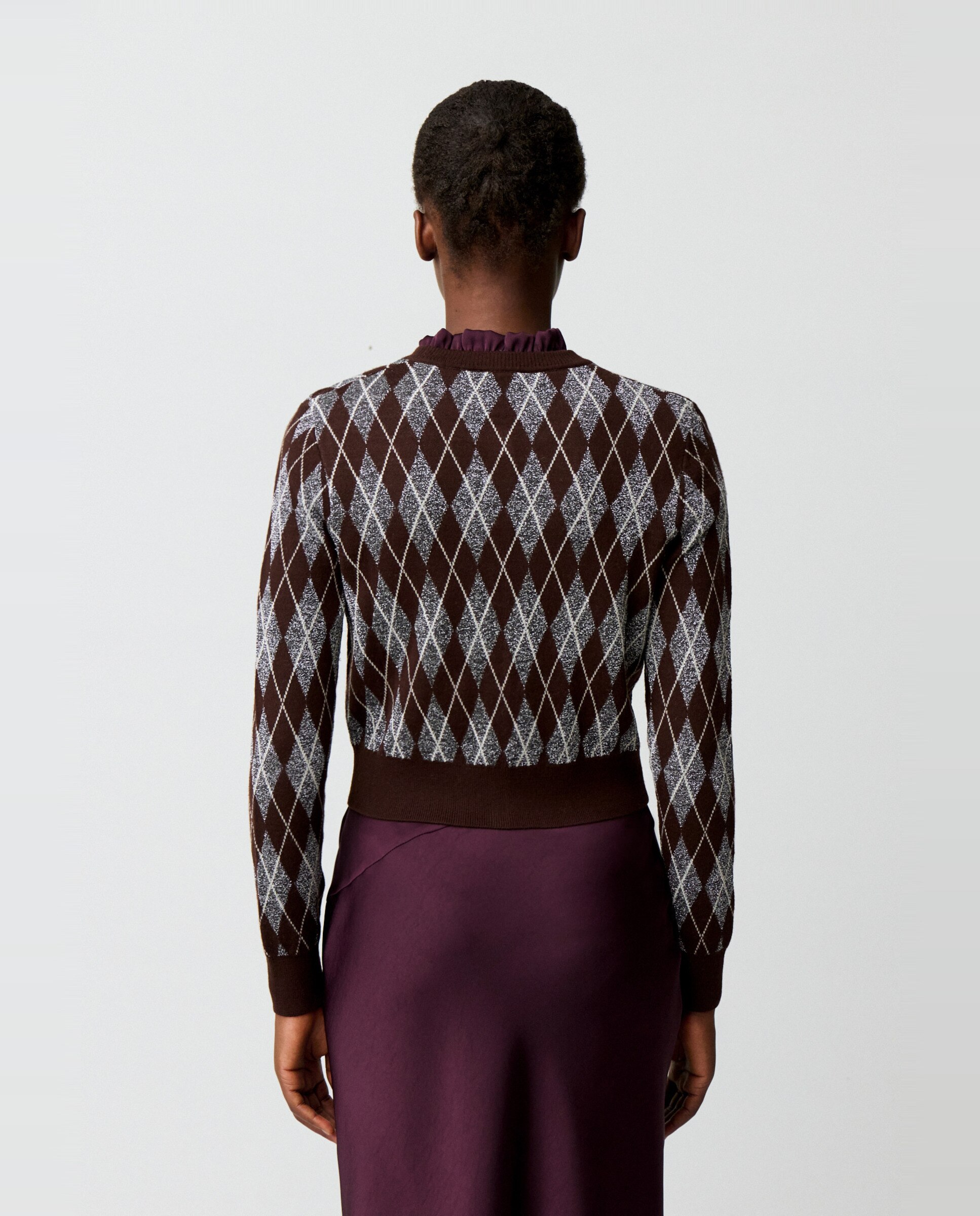 Cárdigan de punto de mujer con motivo argyle y cuello redondo - Claudie Pierlot - Multicolor Multicolor-2