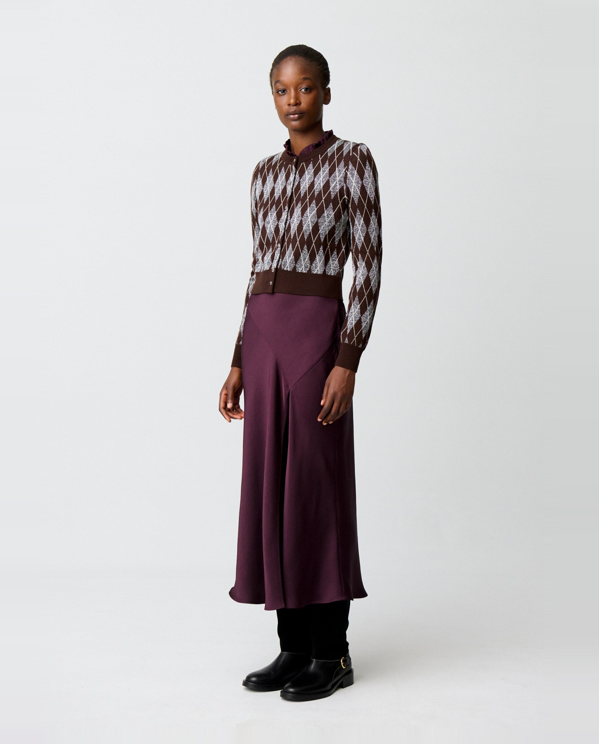 Cárdigan de punto de mujer con motivo argyle y cuello redondo - Claudie Pierlot - Multicolor Multicolor-3