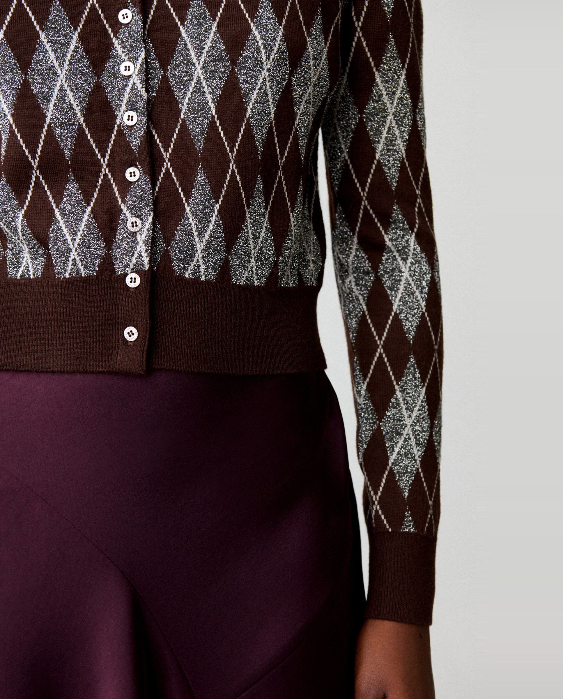 Cárdigan de punto de mujer con motivo argyle y cuello redondo - Claudie Pierlot - Multicolor Multicolor-5
