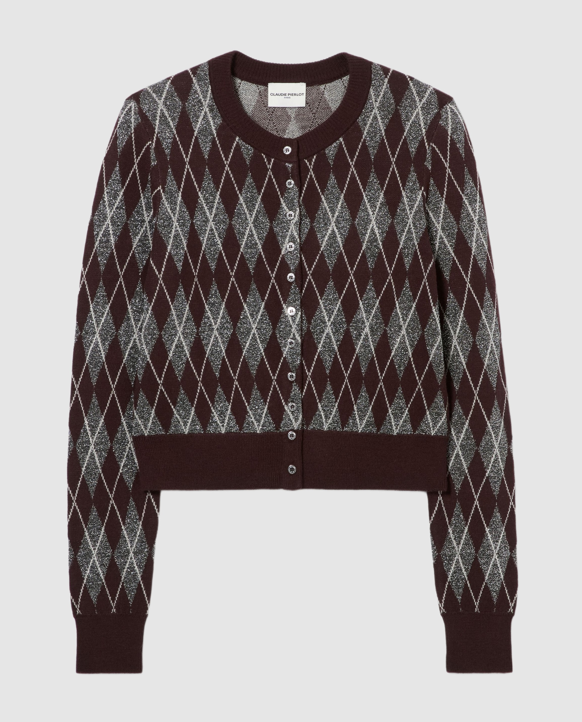Cárdigan de punto de mujer con motivo argyle y cuello redondo - Claudie Pierlot - Multicolor Multicolor-6