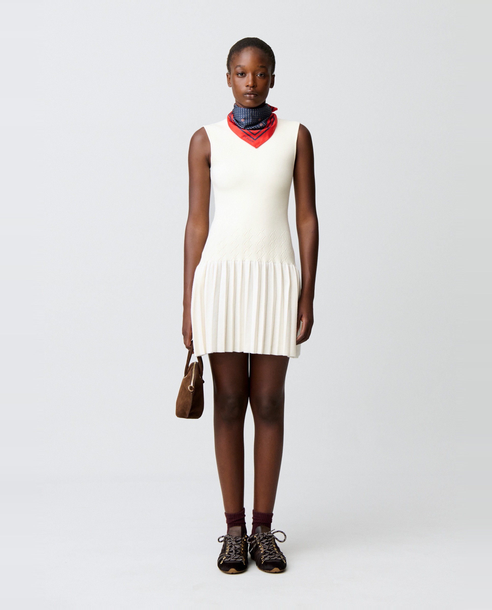 Vestido corto de punto plisado sin mangas - Claudie Pierlot - Blanco Blanco-1