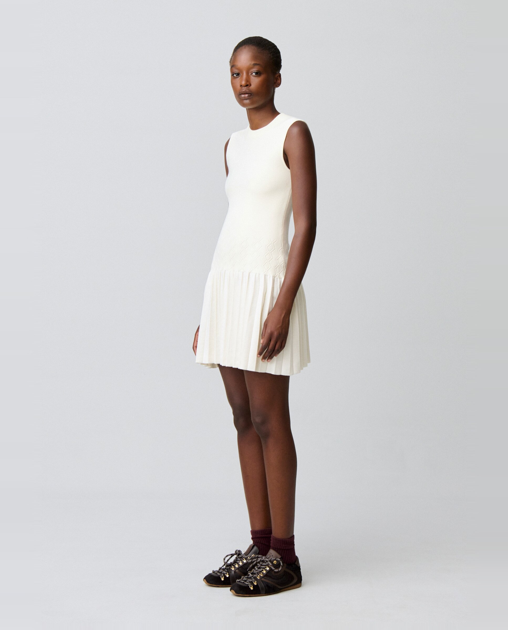 Vestido corto de punto plisado sin mangas - Claudie Pierlot - Blanco Blanco-2
