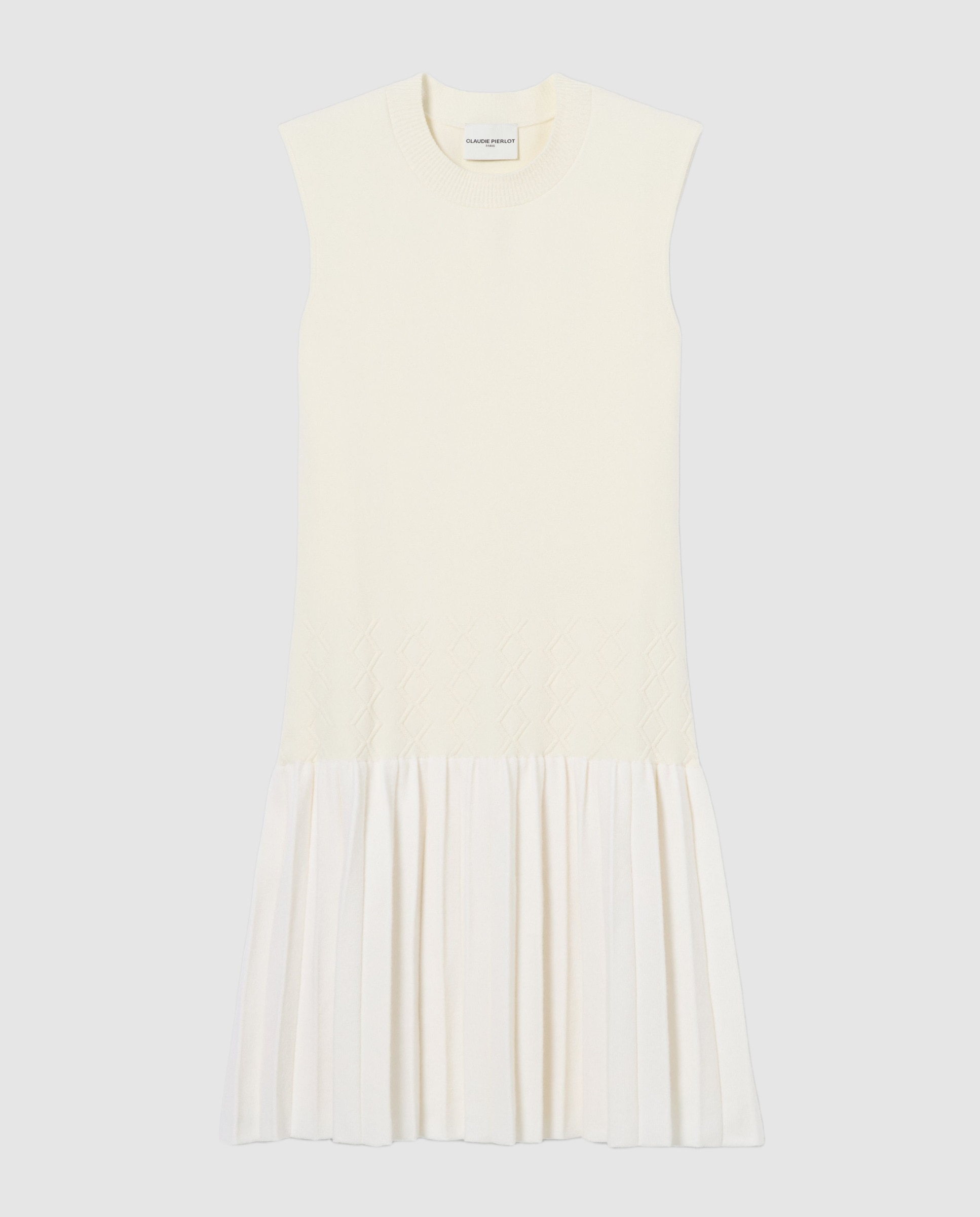 Vestido corto de punto plisado sin mangas - Claudie Pierlot - Blanco Blanco-7