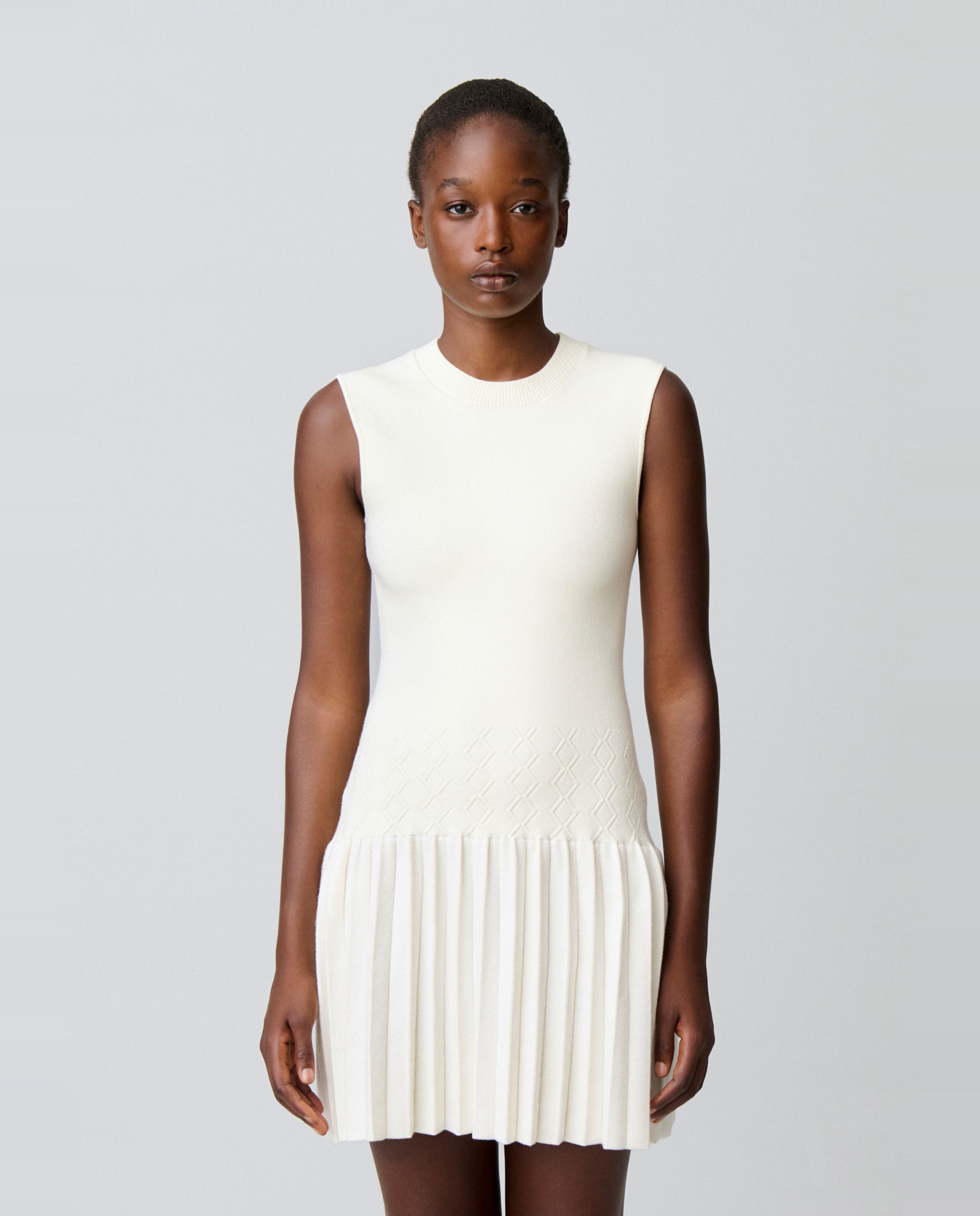 Vestido corto de punto plisado sin mangas - Claudie Pierlot - Blanco Blanco-6