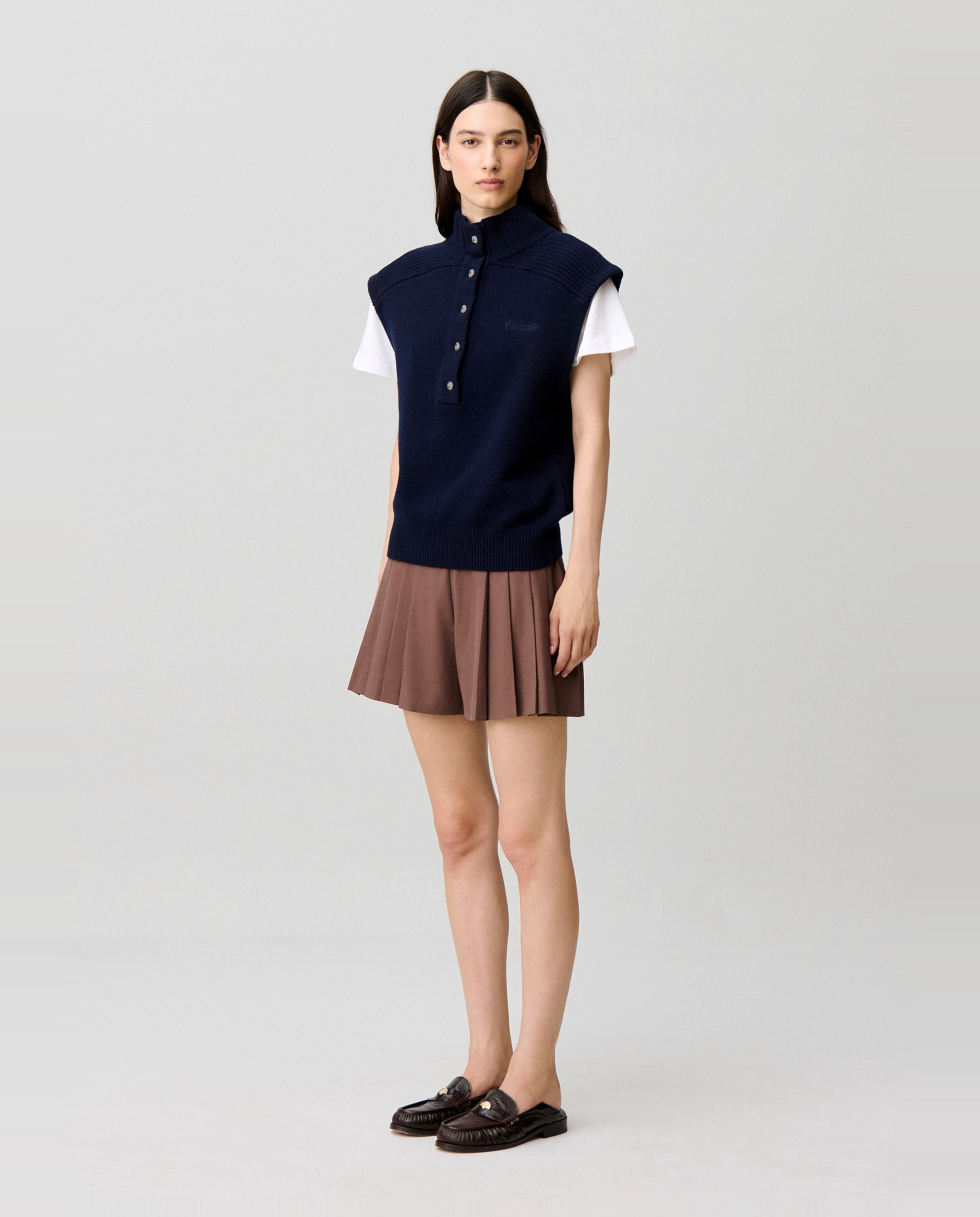 Chaleco de mujer 100% lana de corte holgado - Claudie Pierlot - Azul marino Azul marino-3