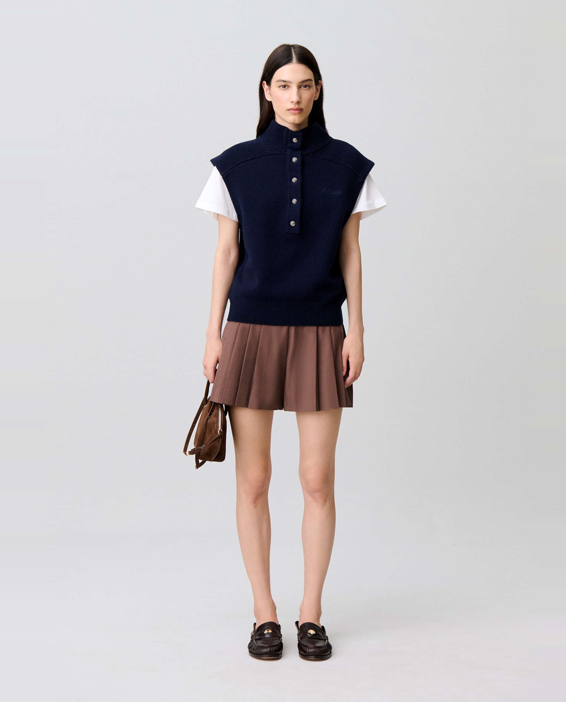 Chaleco de mujer 100% lana de corte holgado - Claudie Pierlot - Azul marino Azul marino-4
