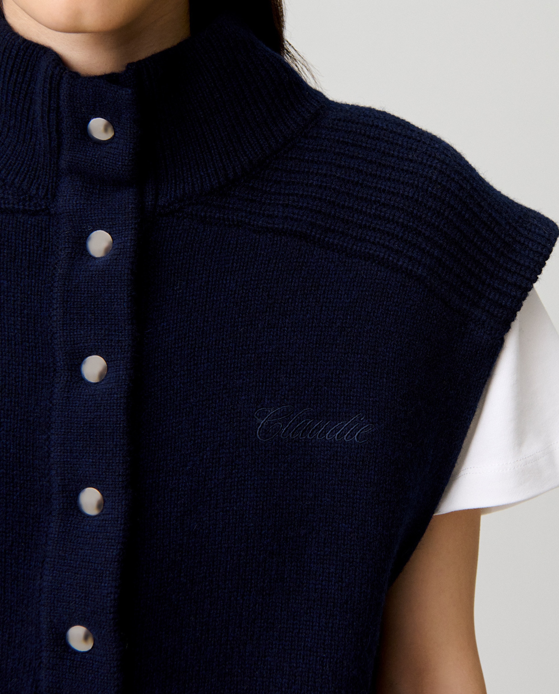 Chaleco de mujer 100% lana de corte holgado - Claudie Pierlot - Azul marino Azul marino-5