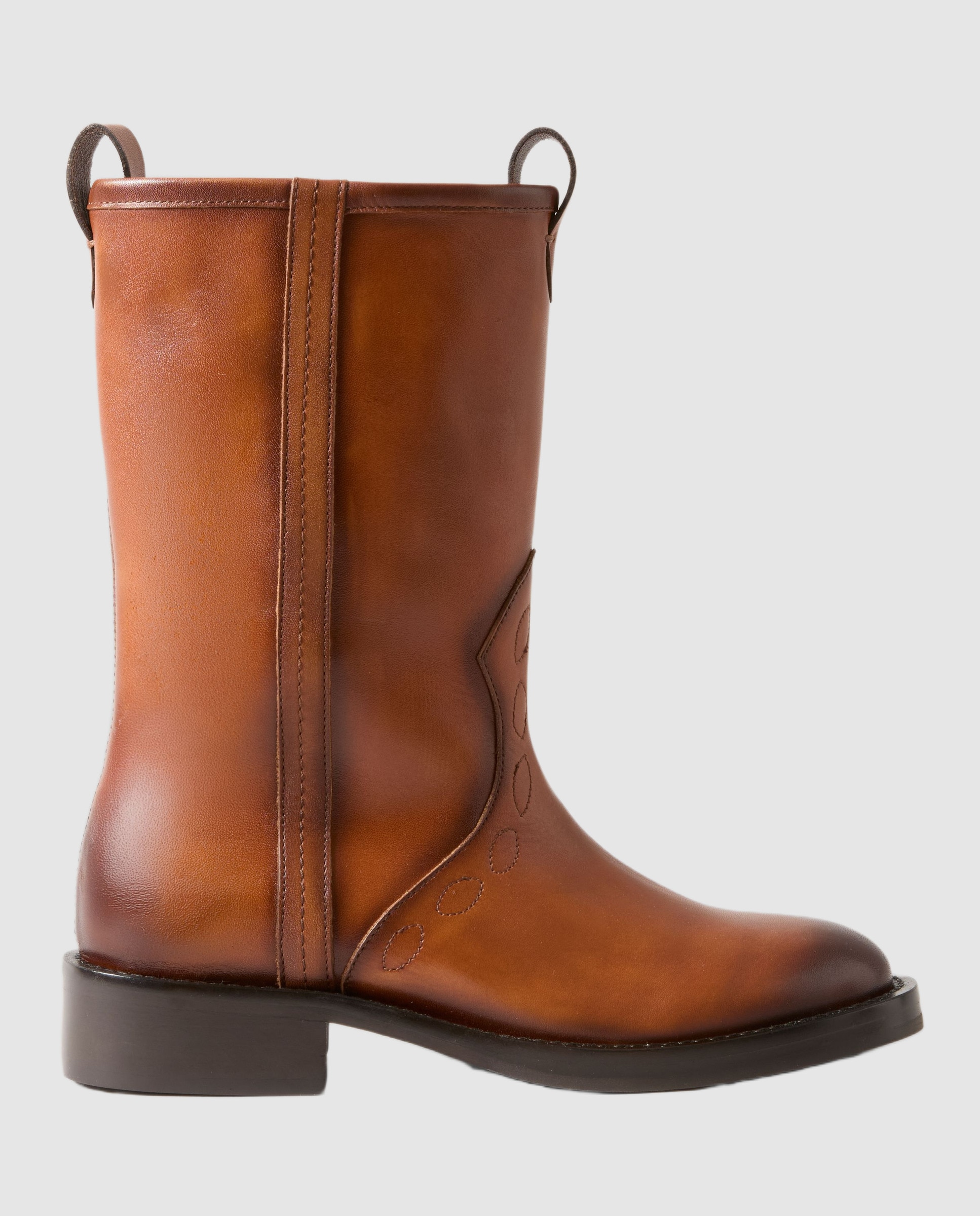 Botines cowboy de mujer de piel lisa patinada y pespuntes - Claudie Pierlot - Camel Camel-1