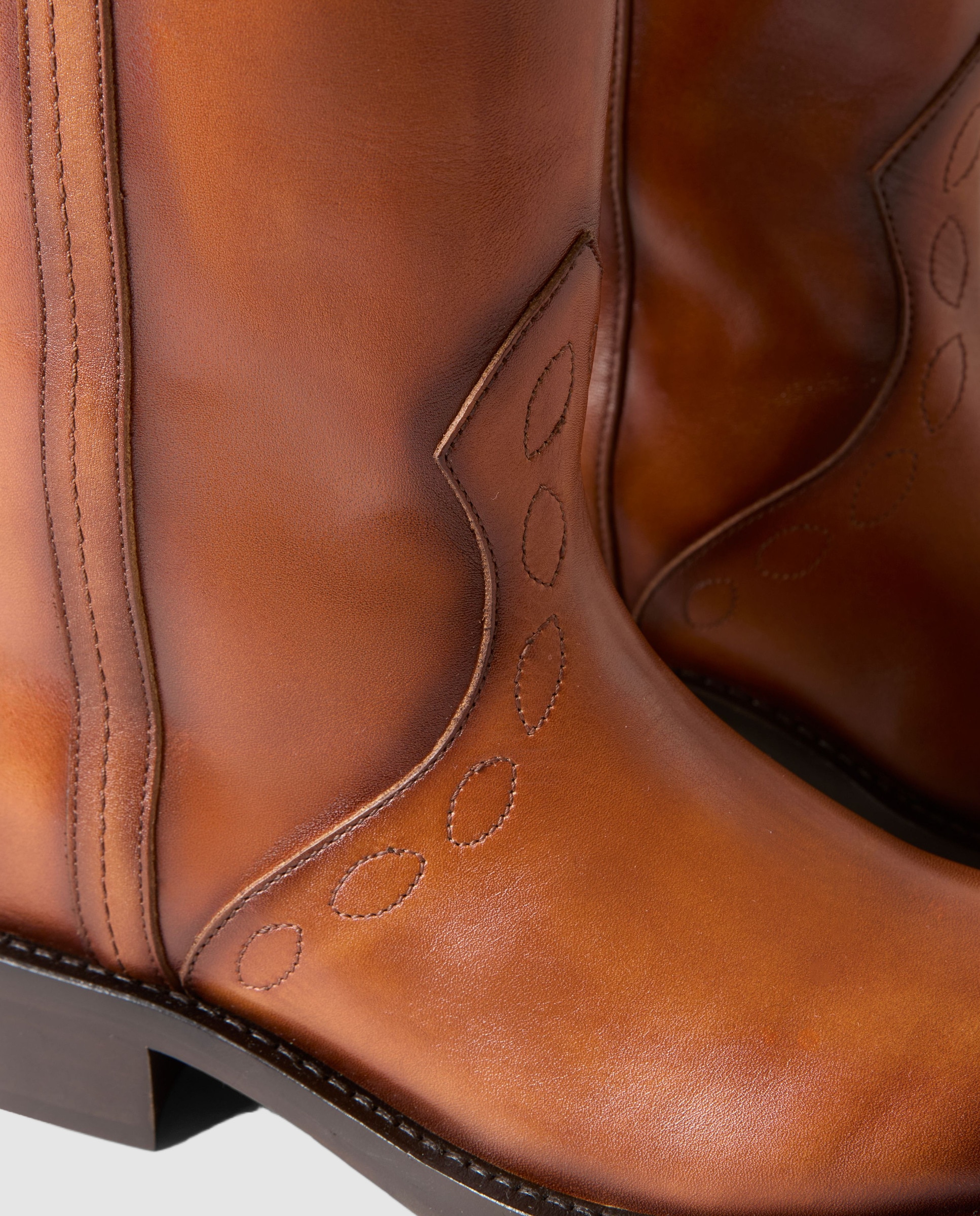 Botines cowboy de mujer de piel lisa patinada y pespuntes - Claudie Pierlot - Camel Camel-3