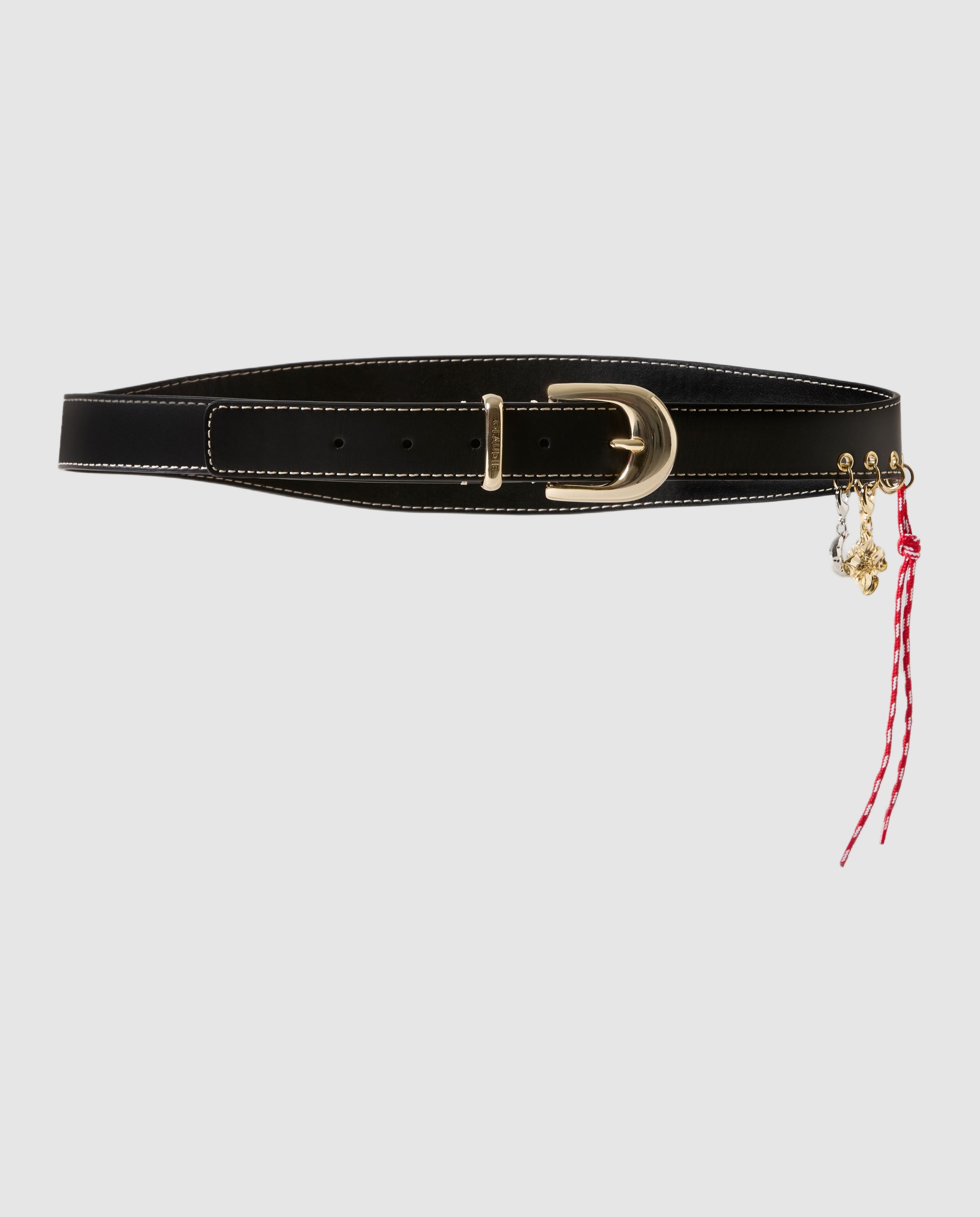 Cinturón de mujer de piel con hebilla, ojales y charms - Claudie Pierlot - Negro Negro-1