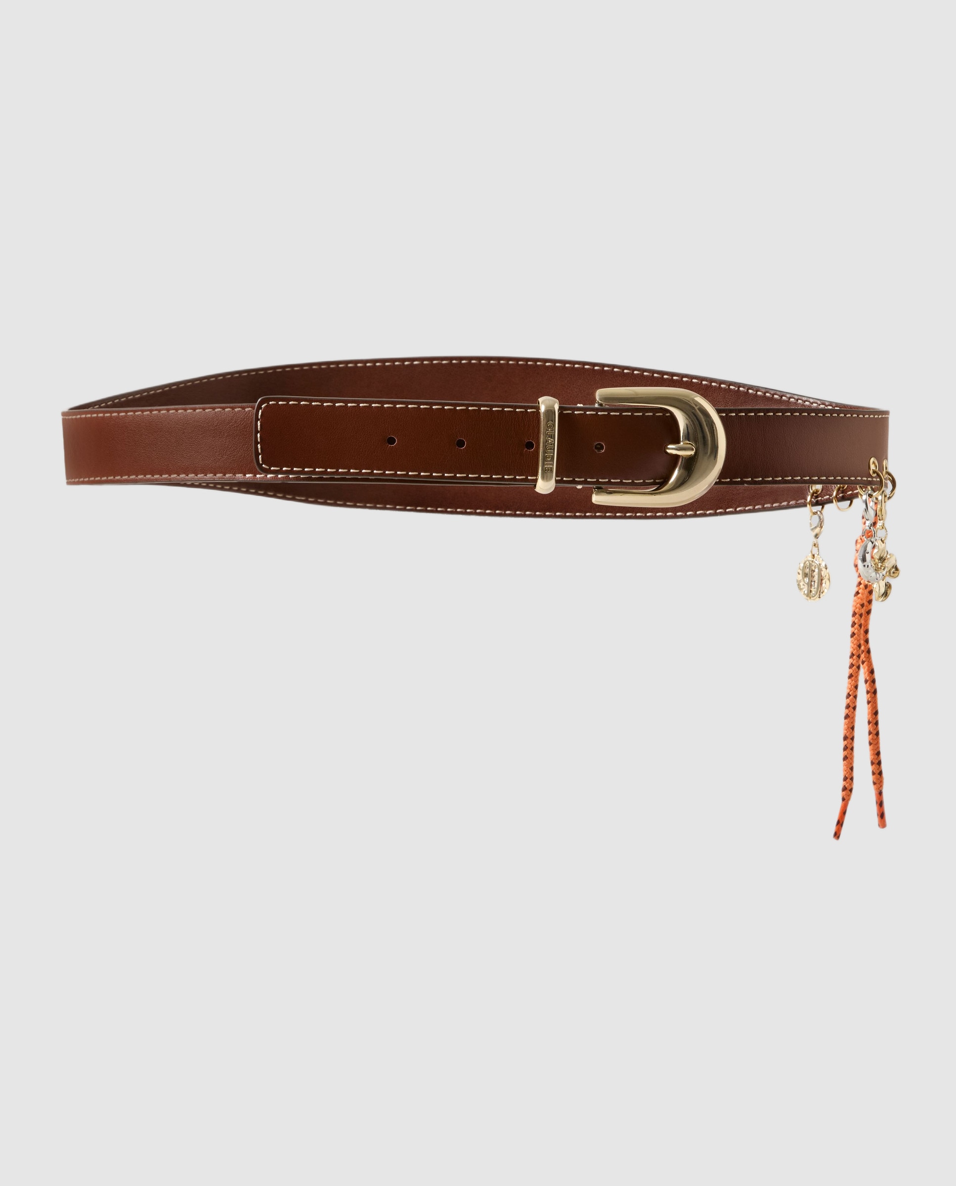 Cinturón de mujer de piel con hebilla, ojales y charms - Claudie Pierlot - Camel Camel-1