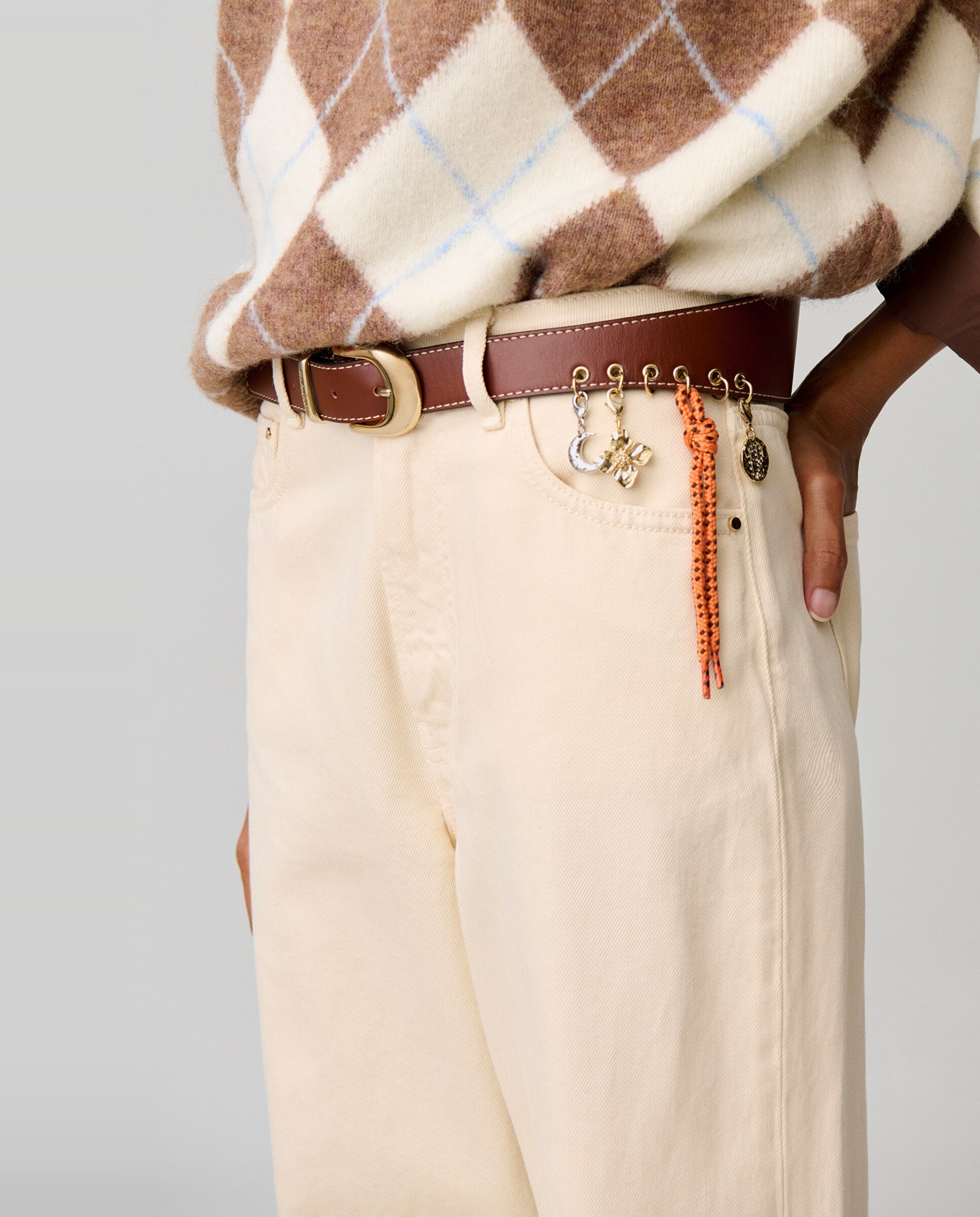 Cinturón de mujer de piel con hebilla, ojales y charms - Claudie Pierlot - Camel Camel-2