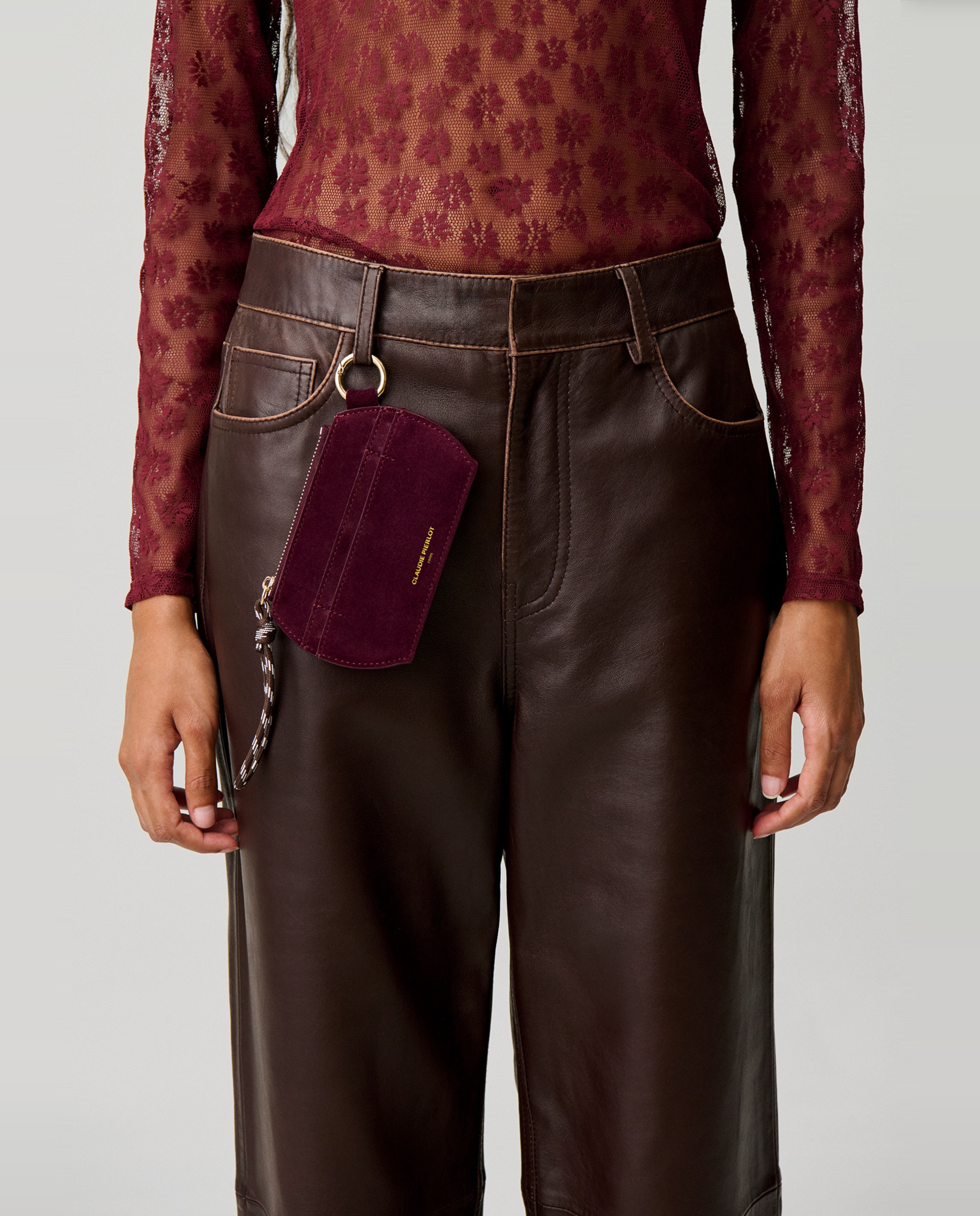 Tarjetero para mujer pequeño en ante beige con cremallera - Claudie Pierlot - Burdeos Burdeos-2