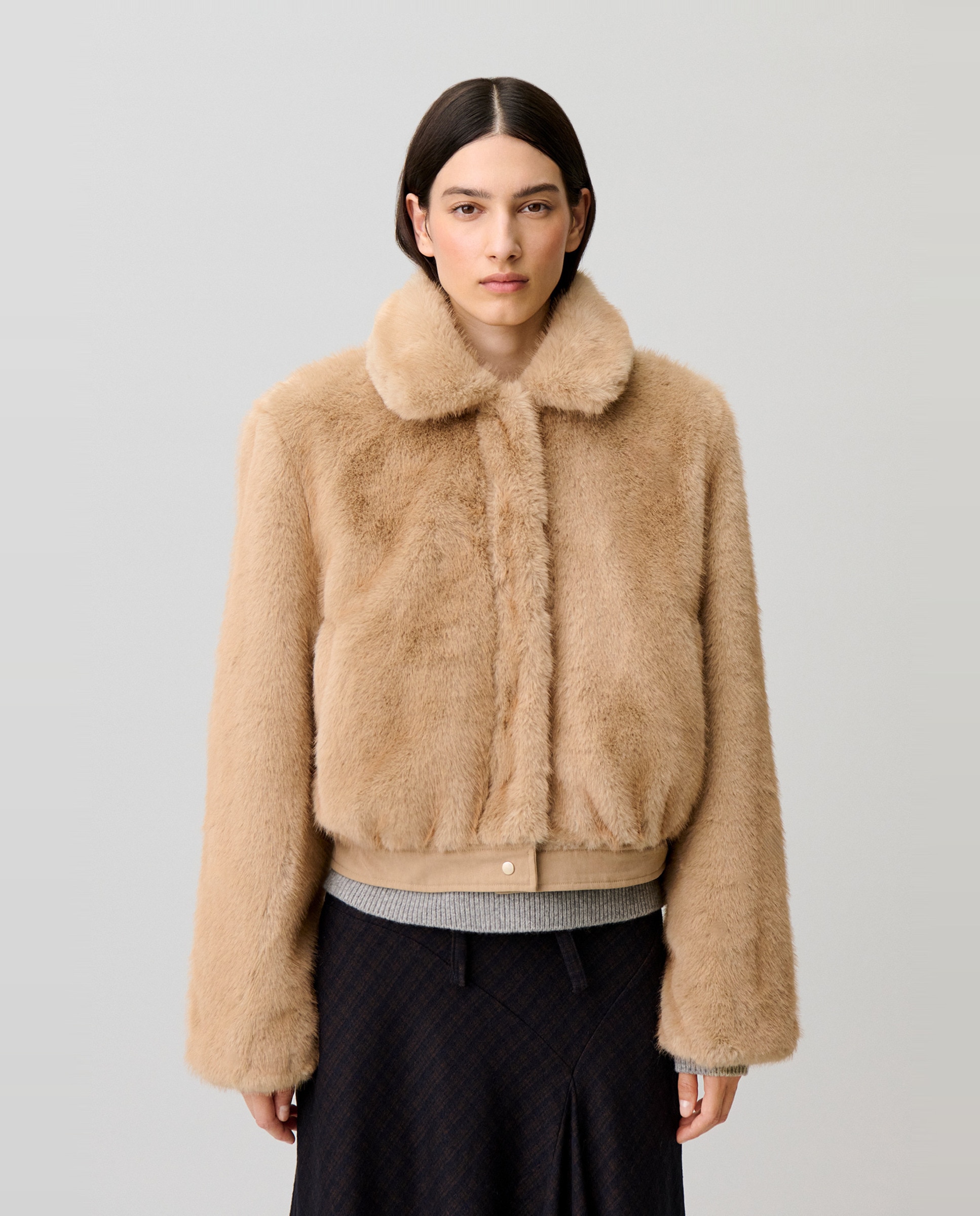 Parka de mujer corta reversible de nailon repelente al agua y pelo sintético - Claudie Pierlot - Beige Beige-2