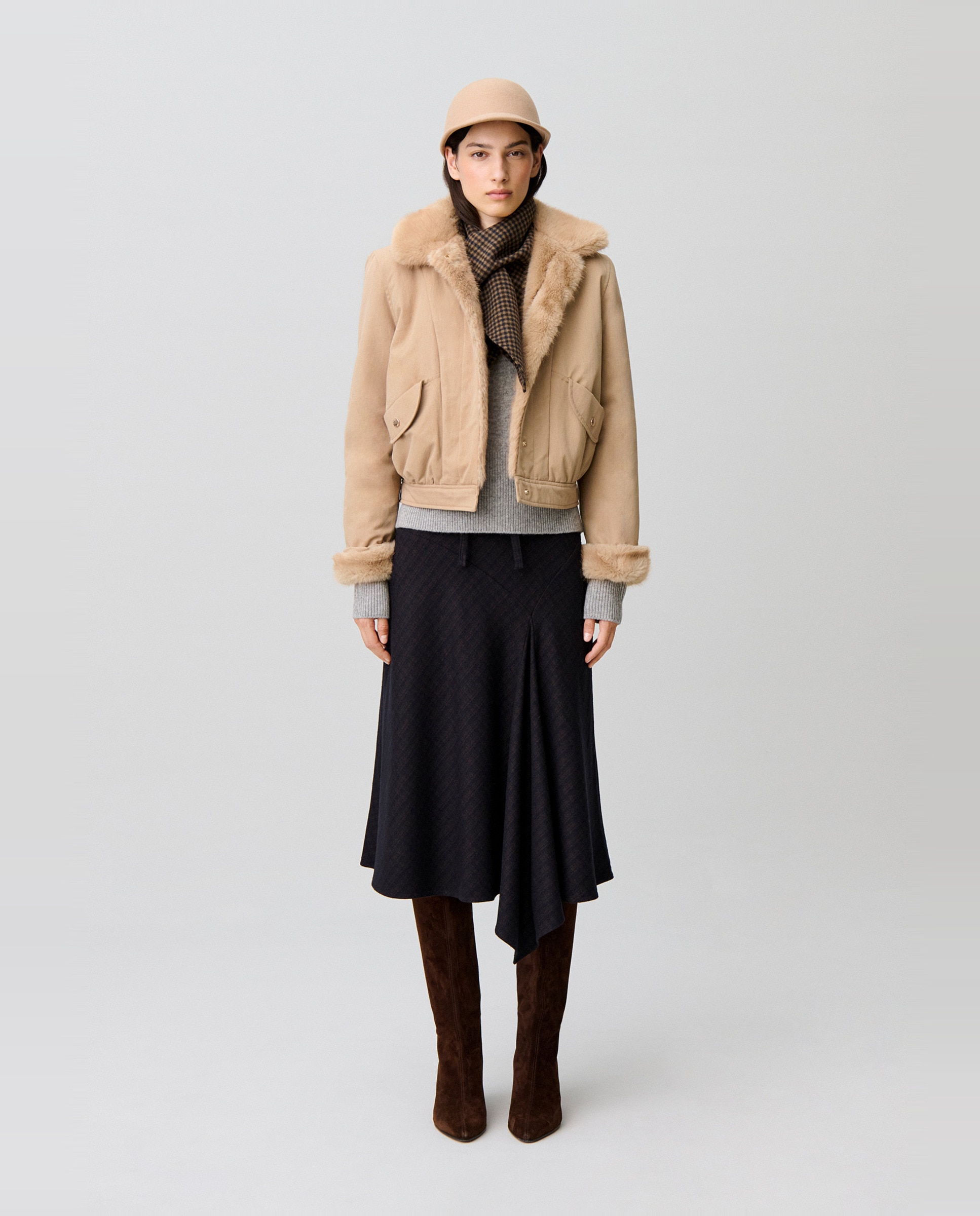 Parka de mujer corta reversible de nailon repelente al agua y pelo sintético - Claudie Pierlot - Beige Beige-4