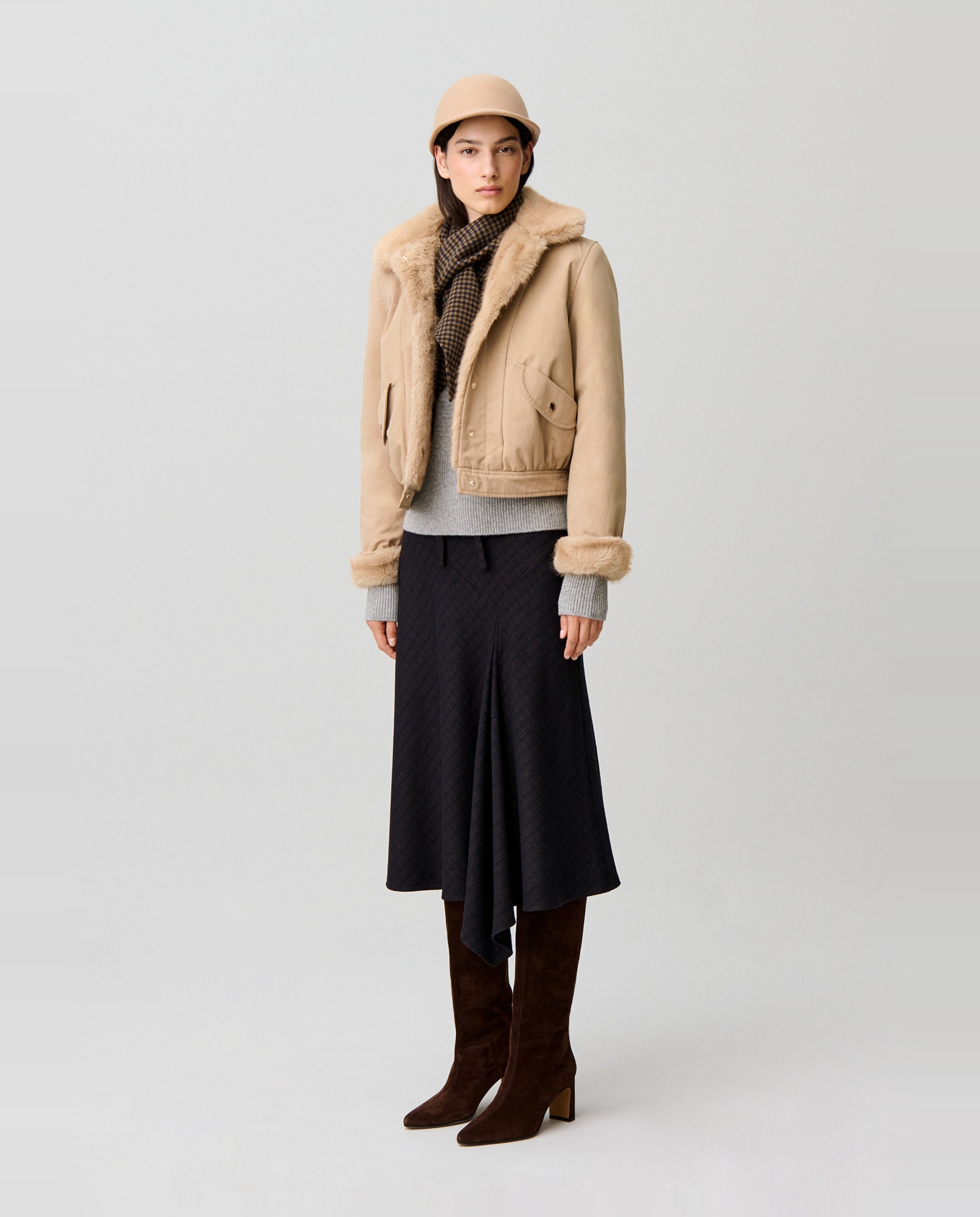 Parka de mujer corta reversible de nailon repelente al agua y pelo sintético - Claudie Pierlot - Beige Beige-5