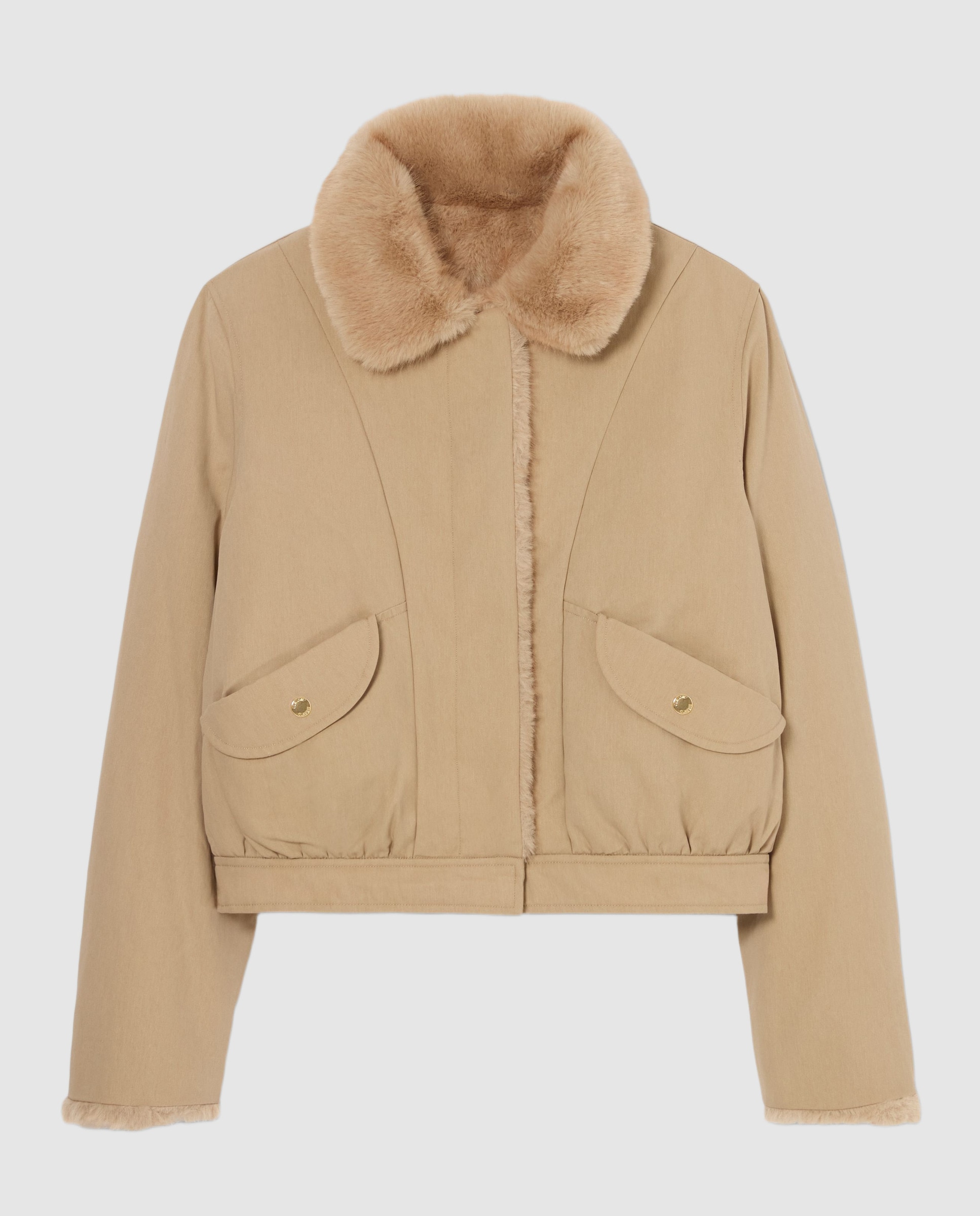 Parka de mujer corta reversible de nailon repelente al agua y pelo sintético - Claudie Pierlot - Beige Beige-8