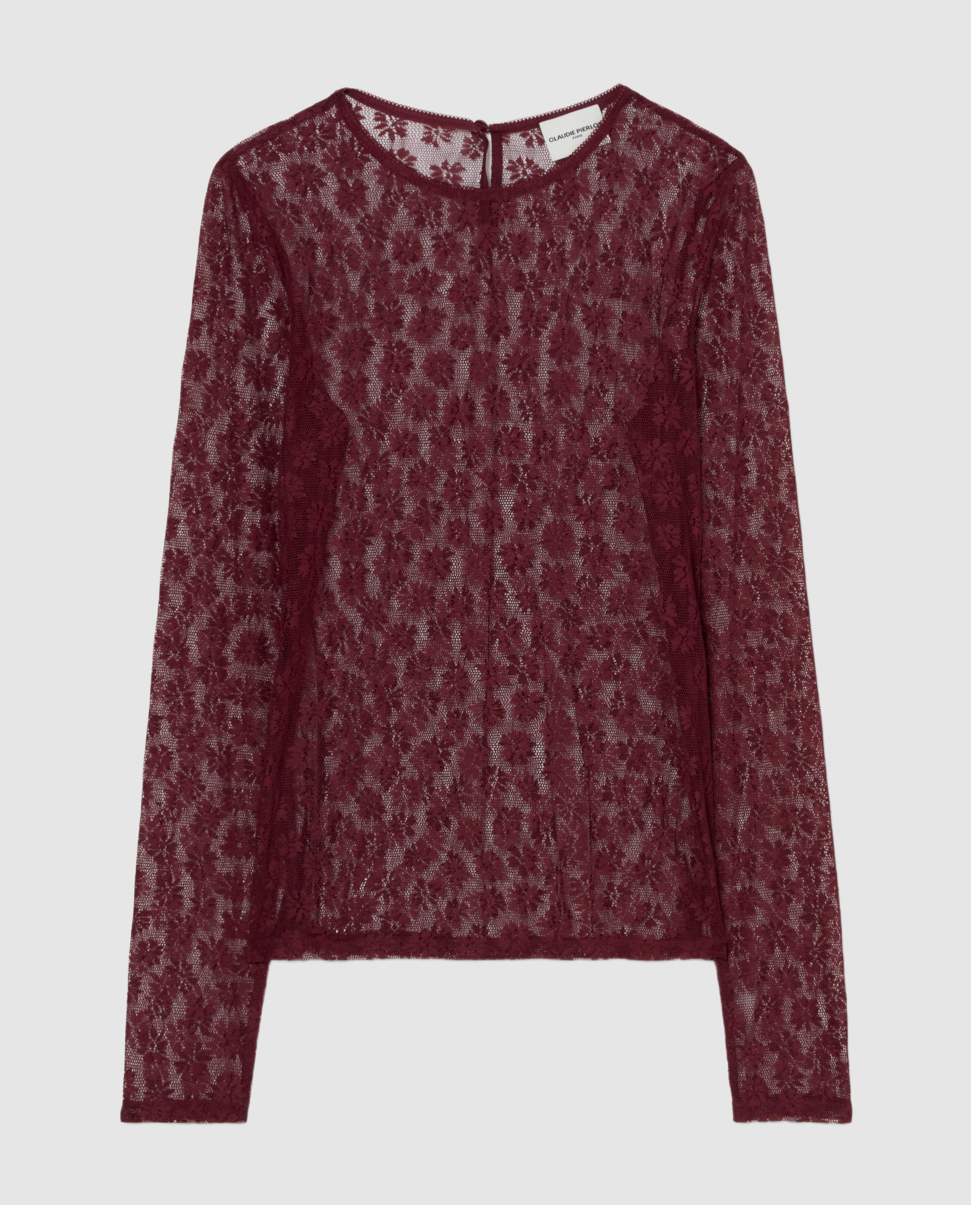 Camiseta de mujer ajustada de encaje manga larga - Claudie Pierlot - Rojo Rojo-6