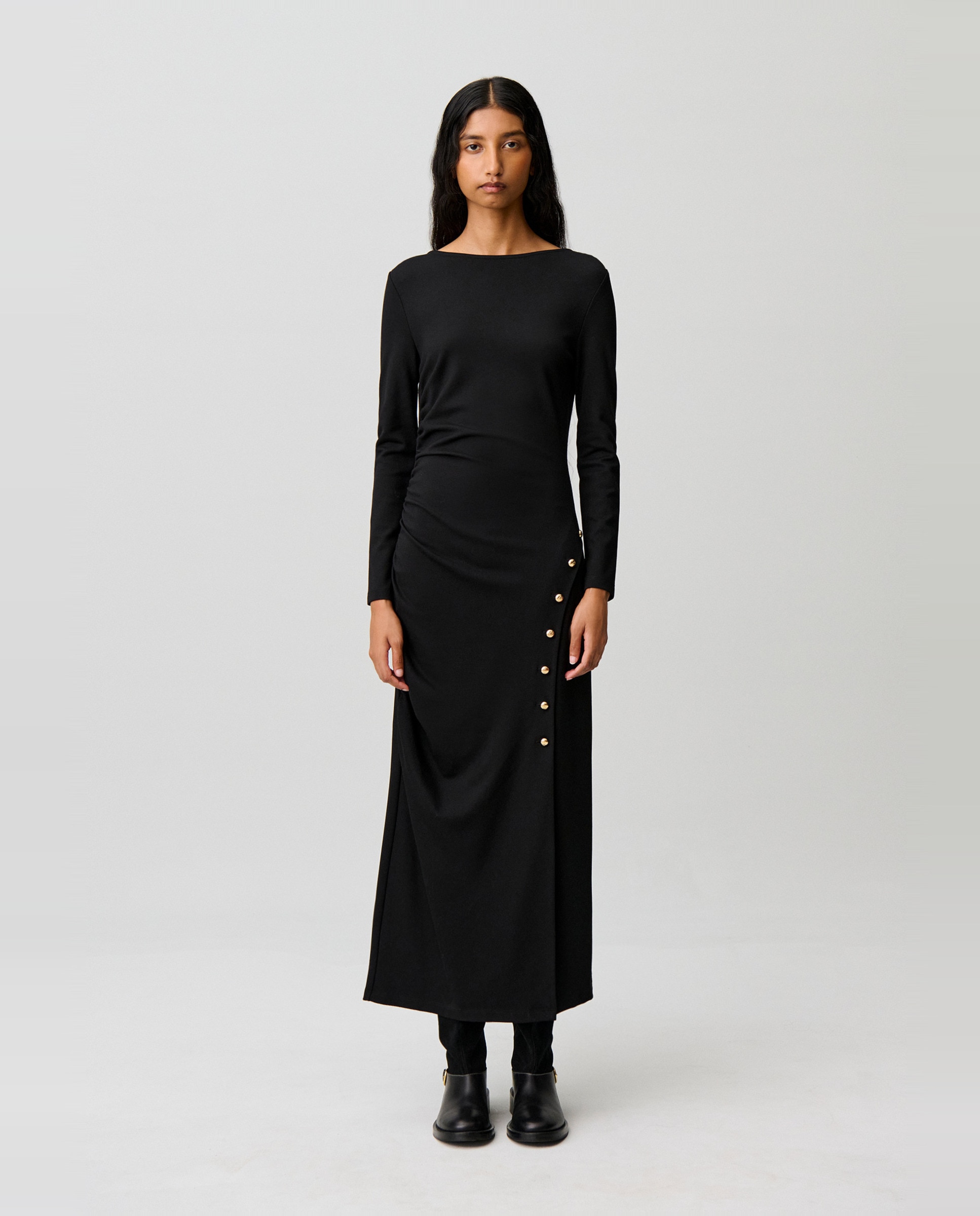 Imagen 1 de Vestido largo ajustado drapeado Negro