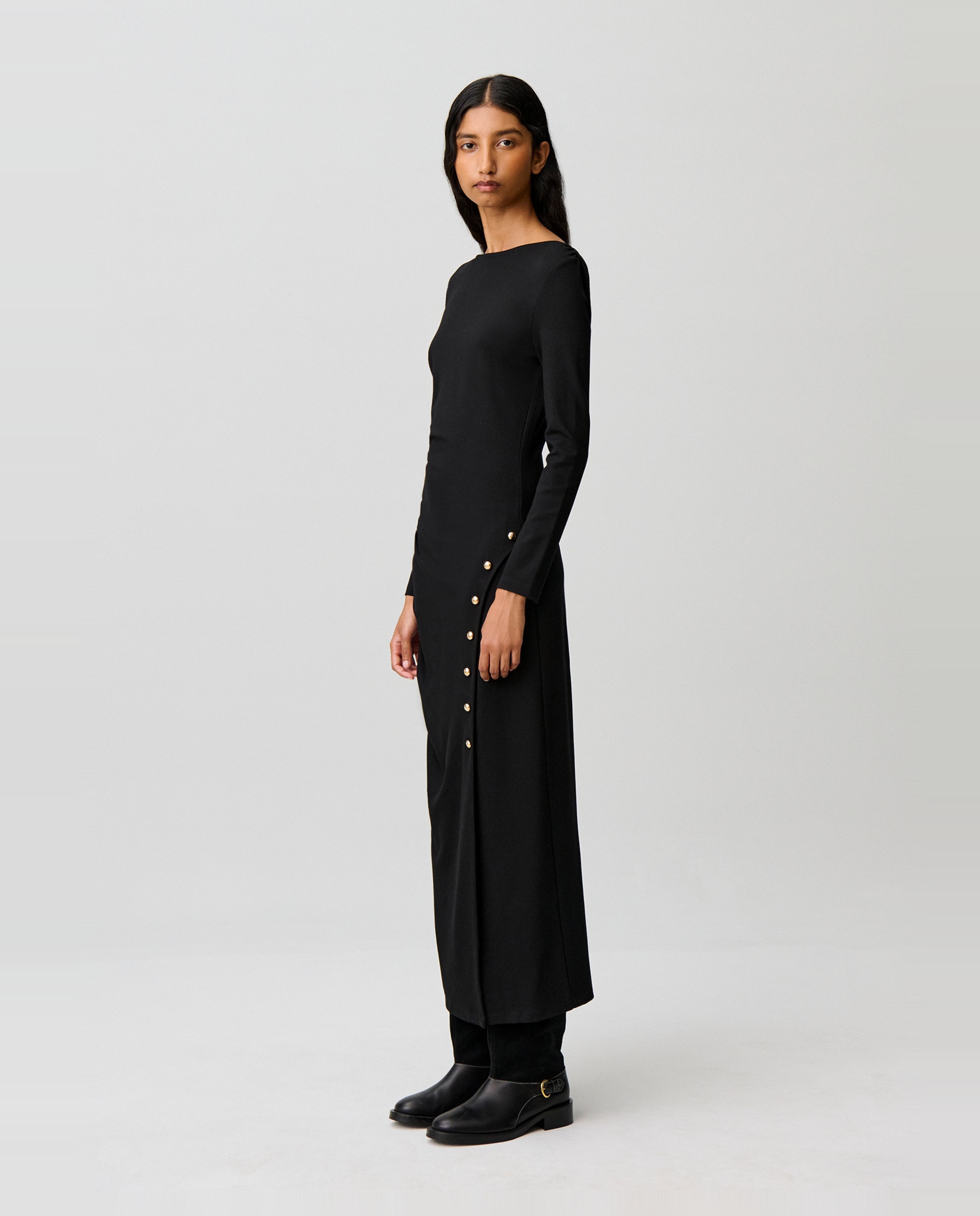 Imagen 2 de Vestido largo ajustado drapeado - Claudie Pierlot - Negro Negro