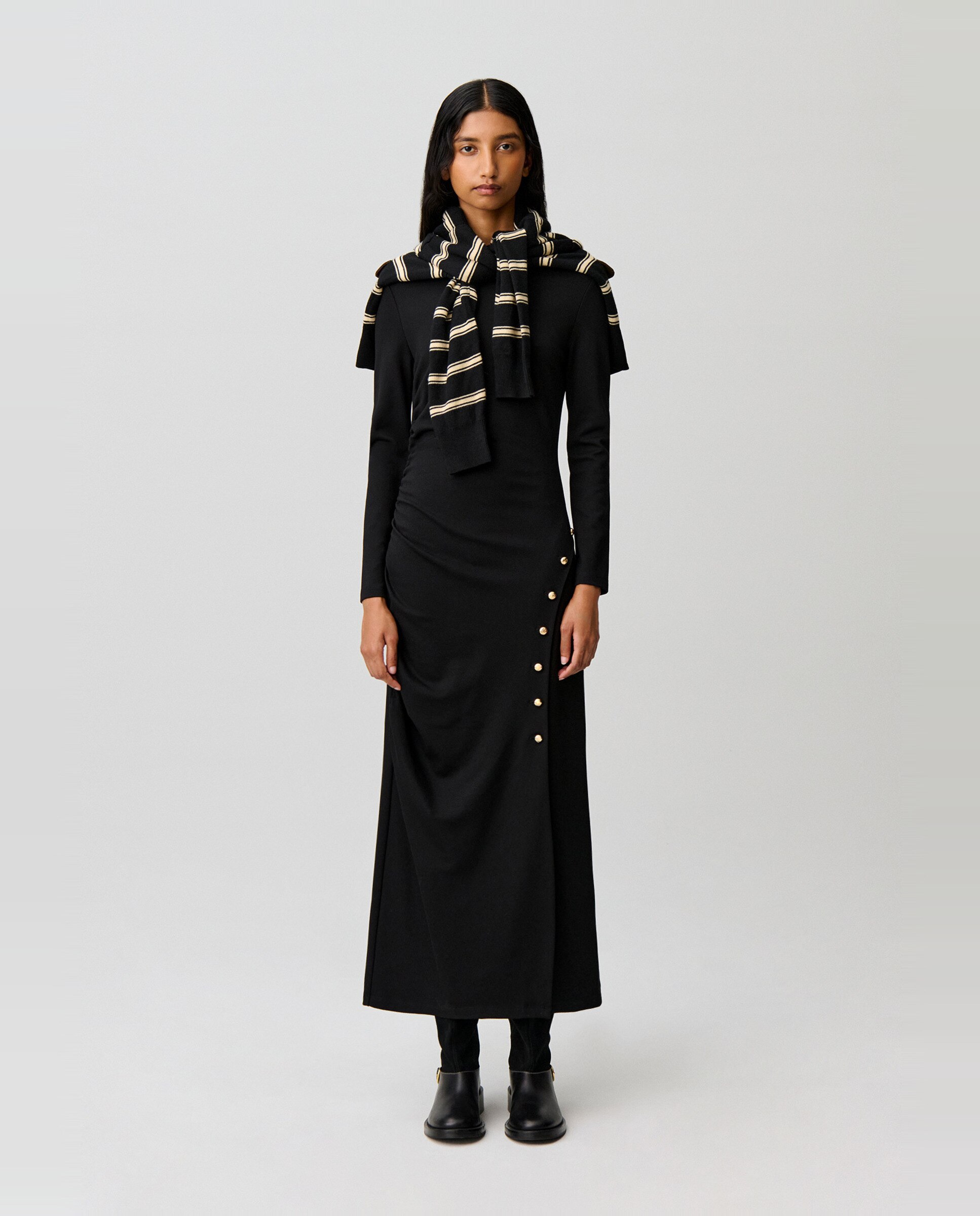 Imagen 6 de Vestido largo ajustado drapeado - Claudie Pierlot - Negro Negro