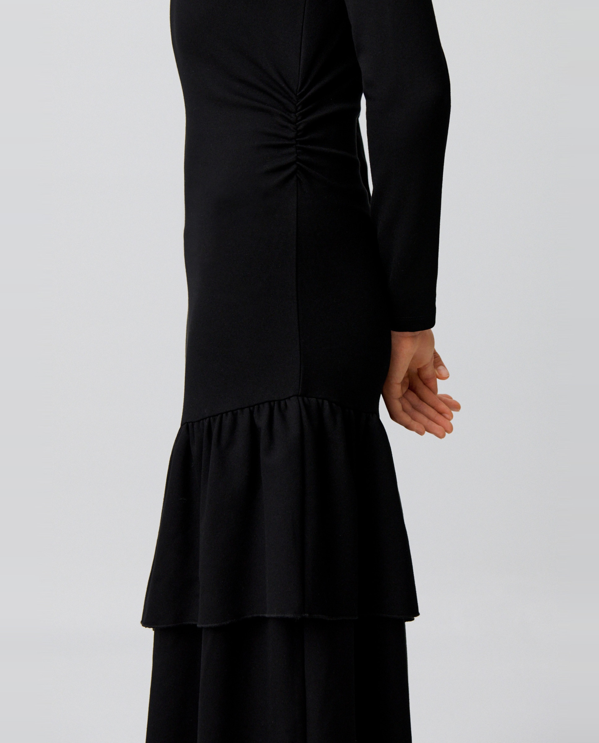 Vestido midi de manga larga, cuello redondo y volantes asimétricos - Claudie Pierlot - Negro Negro-4