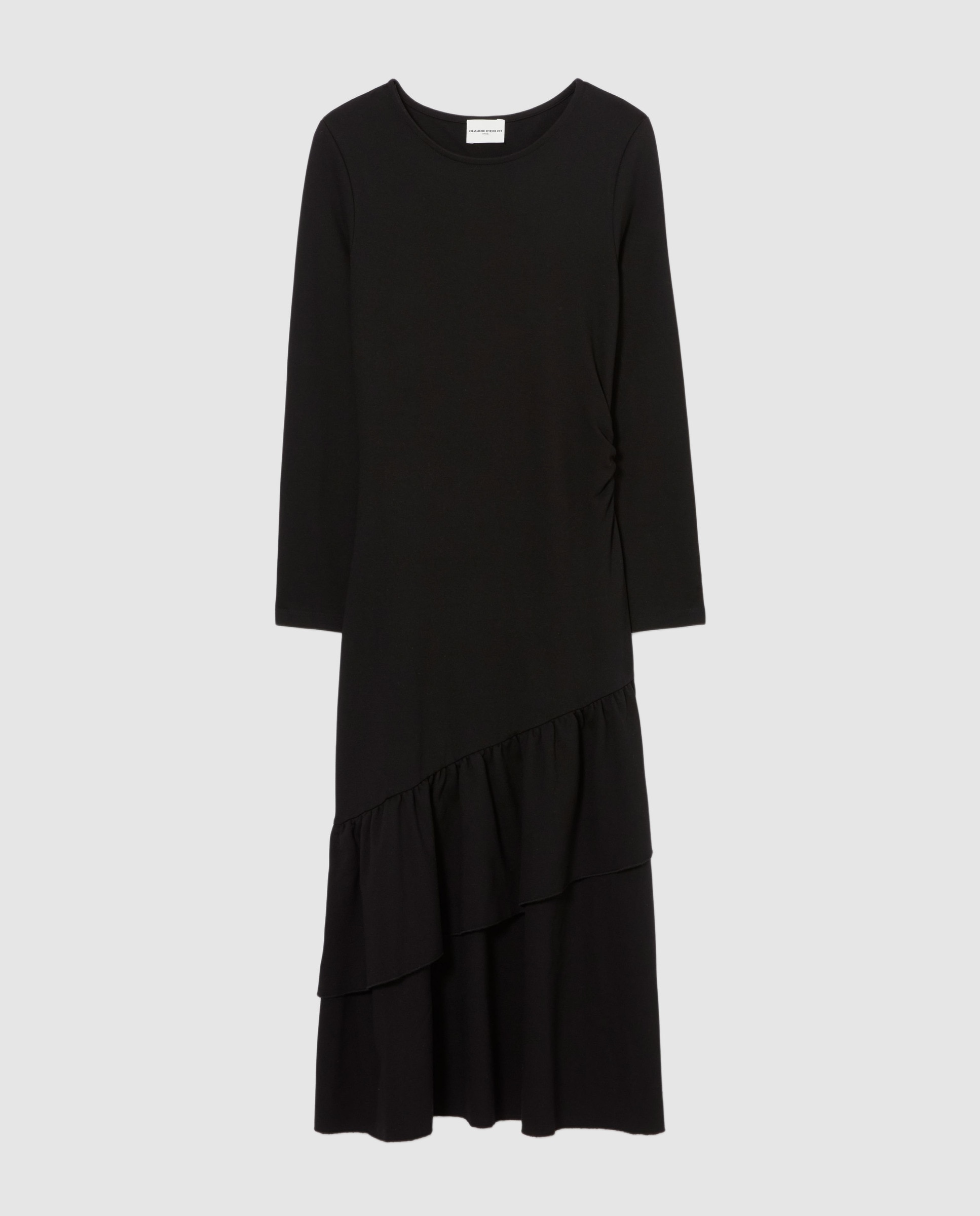 Vestido midi de manga larga, cuello redondo y volantes asimétricos - Claudie Pierlot - Negro Negro-6