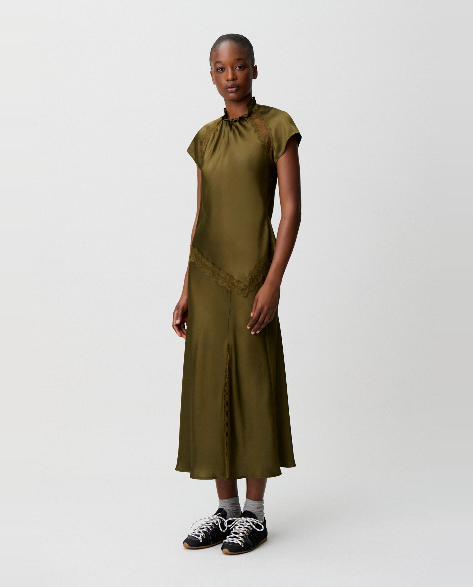 Top de mujer satinado con encaje y cuello victoriano - Claudie Pierlot - Camel Camel-3