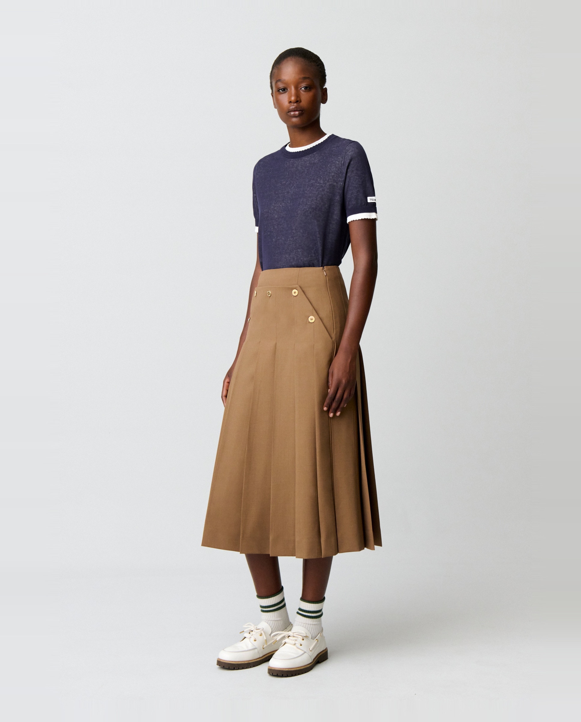 Falda midi plisada estilo marinero - Claudie Pierlot - Camel Camel-1