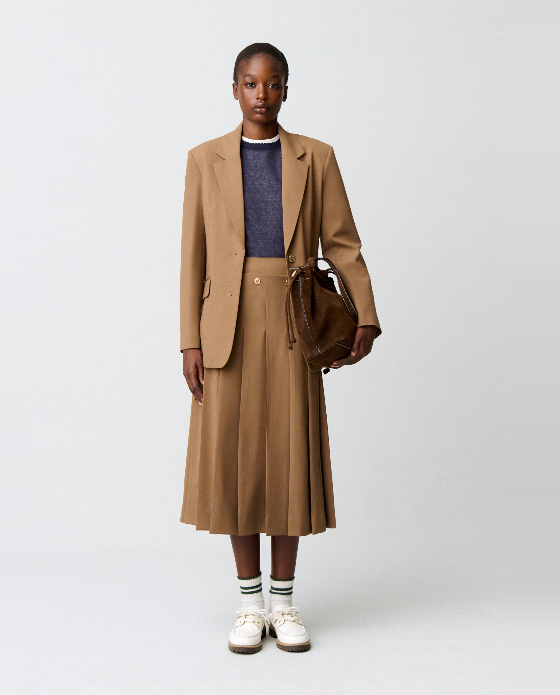 Falda midi plisada estilo marinero - Claudie Pierlot - Camel Camel-2