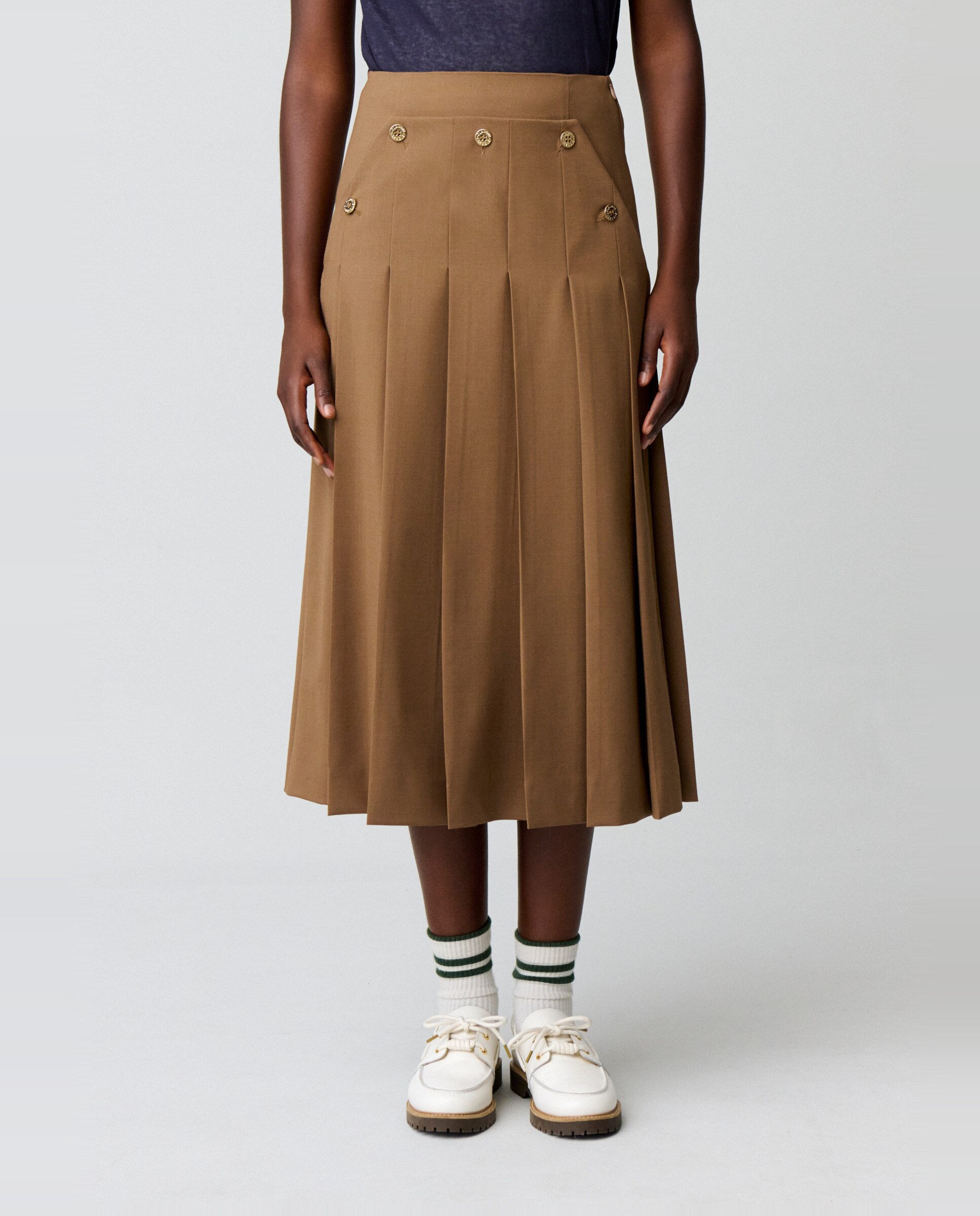 Falda midi plisada estilo marinero - Claudie Pierlot - Camel Camel-3